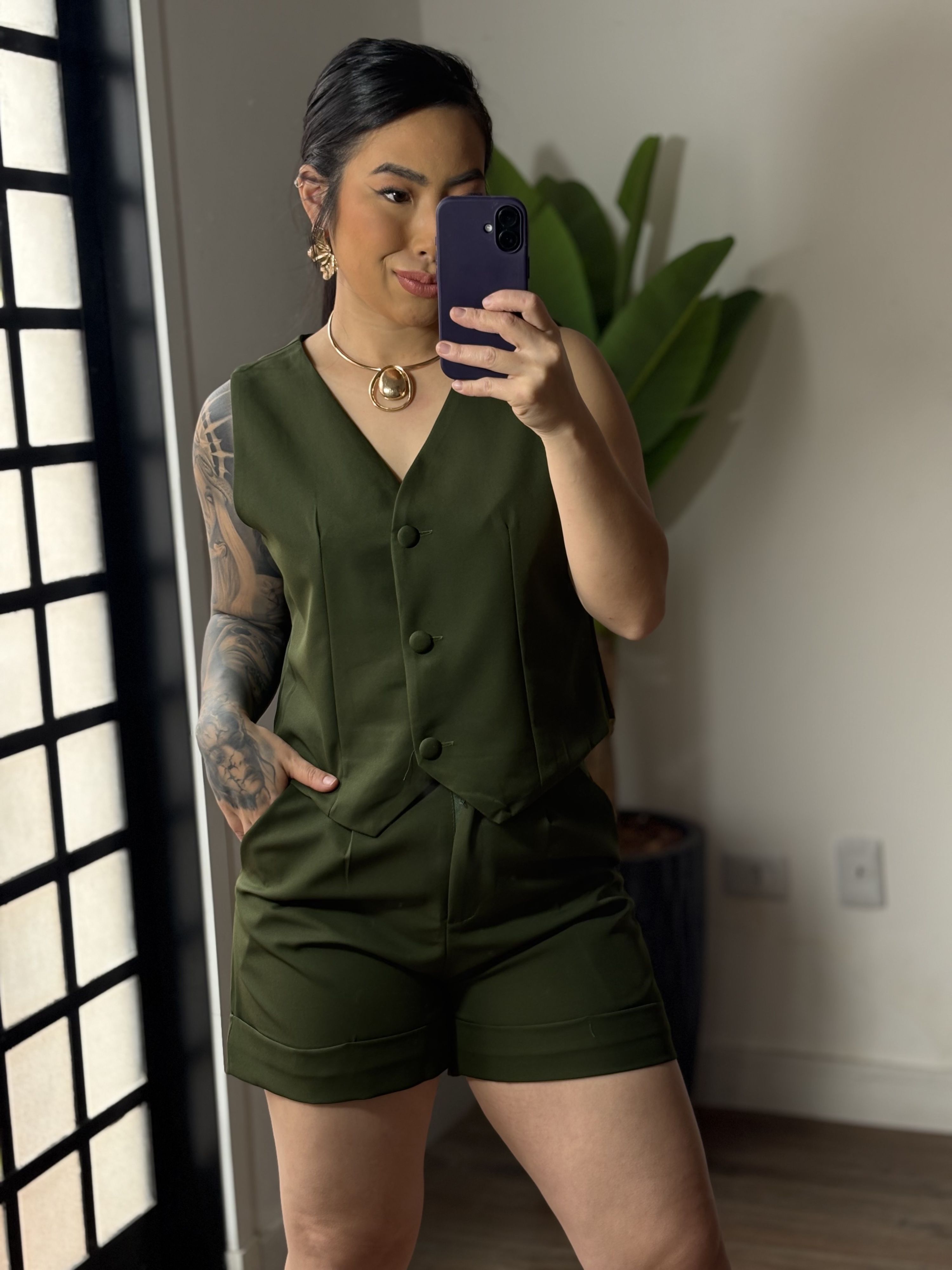Conjunto Shorts Alfaiataria Dália 86 - Verde 