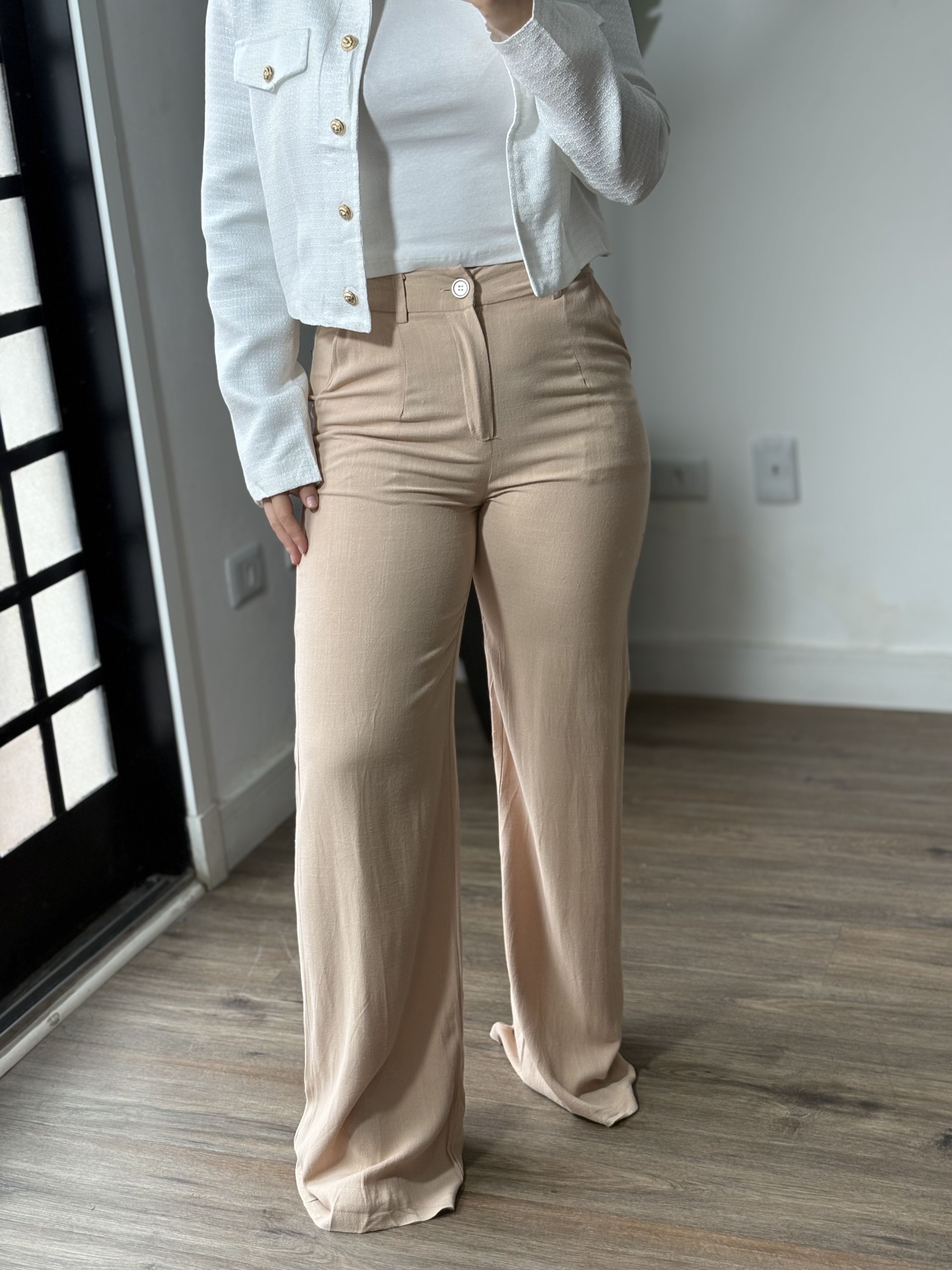 Calça Pantalona Linho Bruna 59 - Bege 