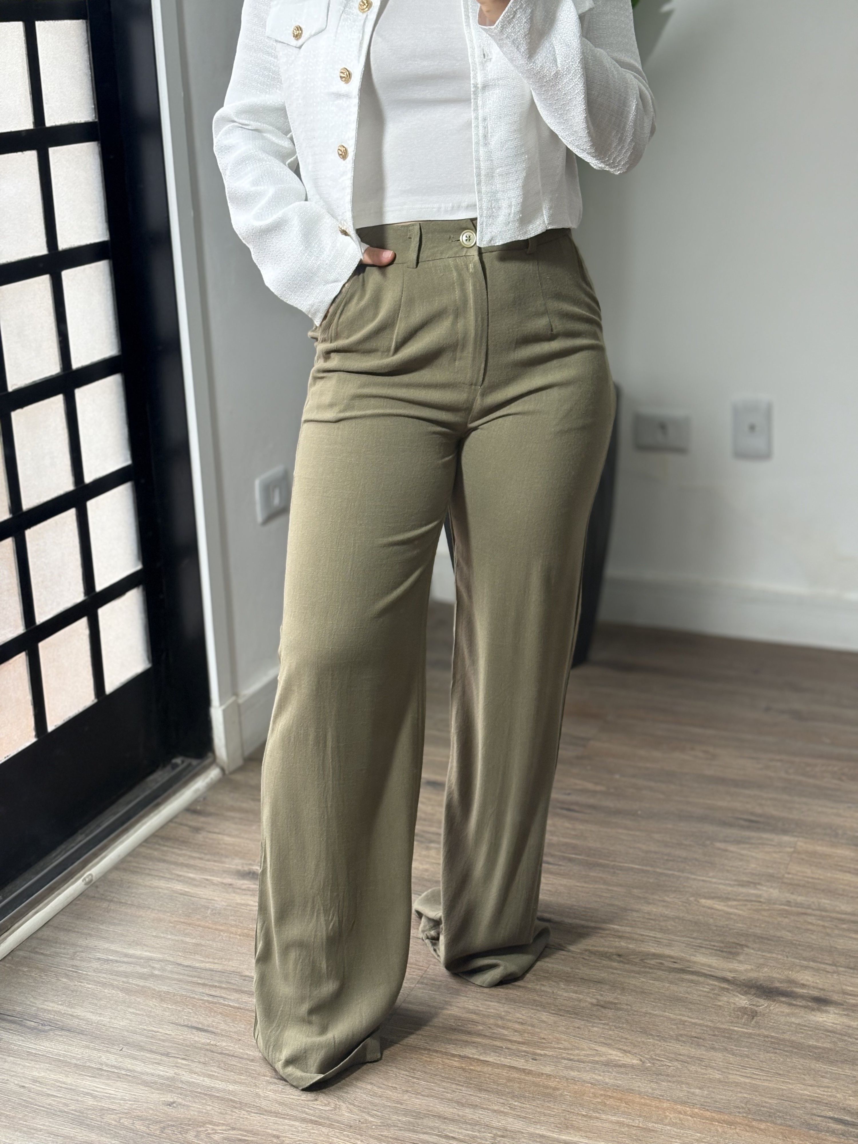 Calça Pantalona Linho Bruna 59 -Verde