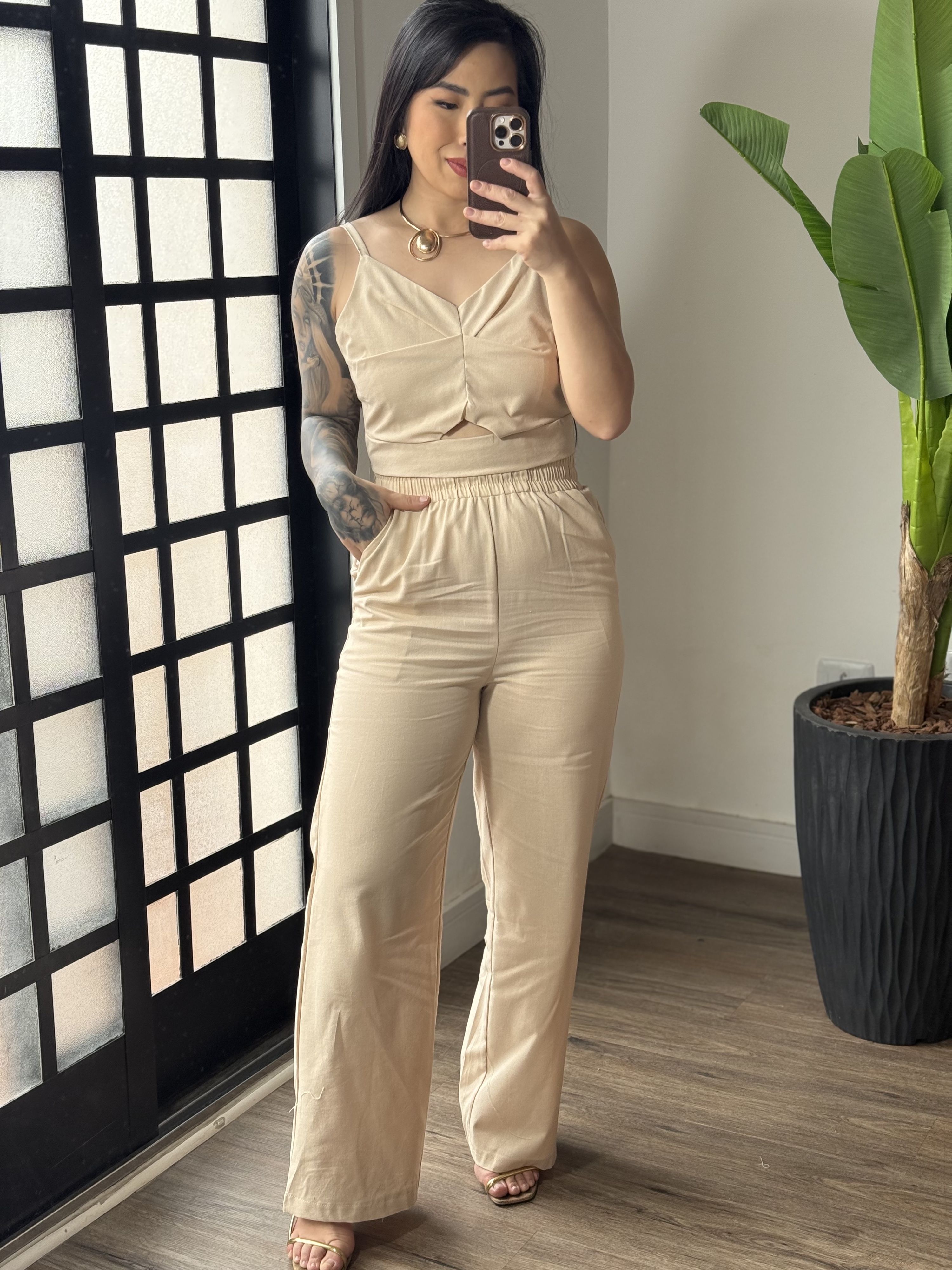 Conjunto Pantalona Amora 1461 - Creme 