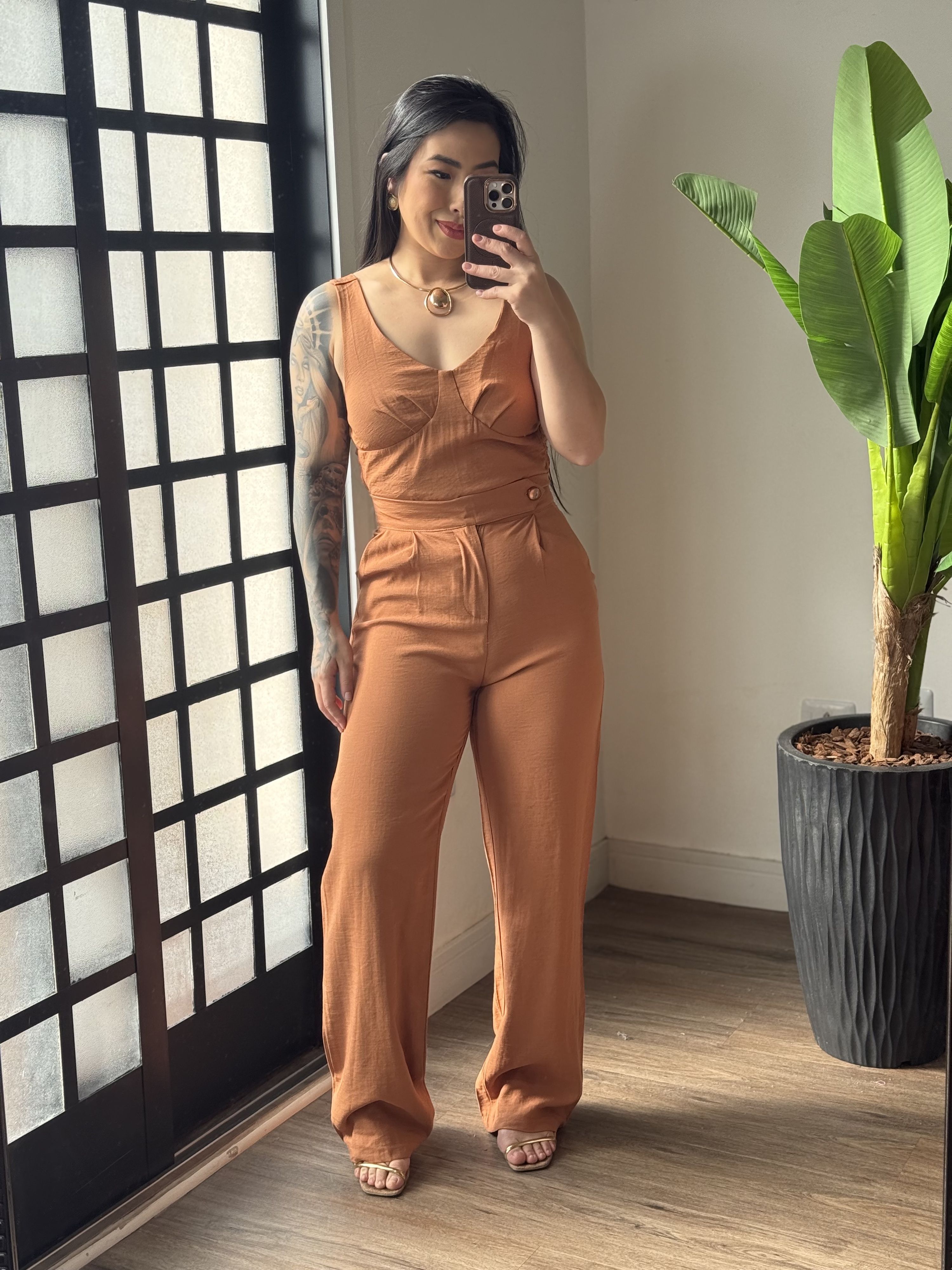 Conjunto Pantalona Marrant Rose 1623 - Marrom 