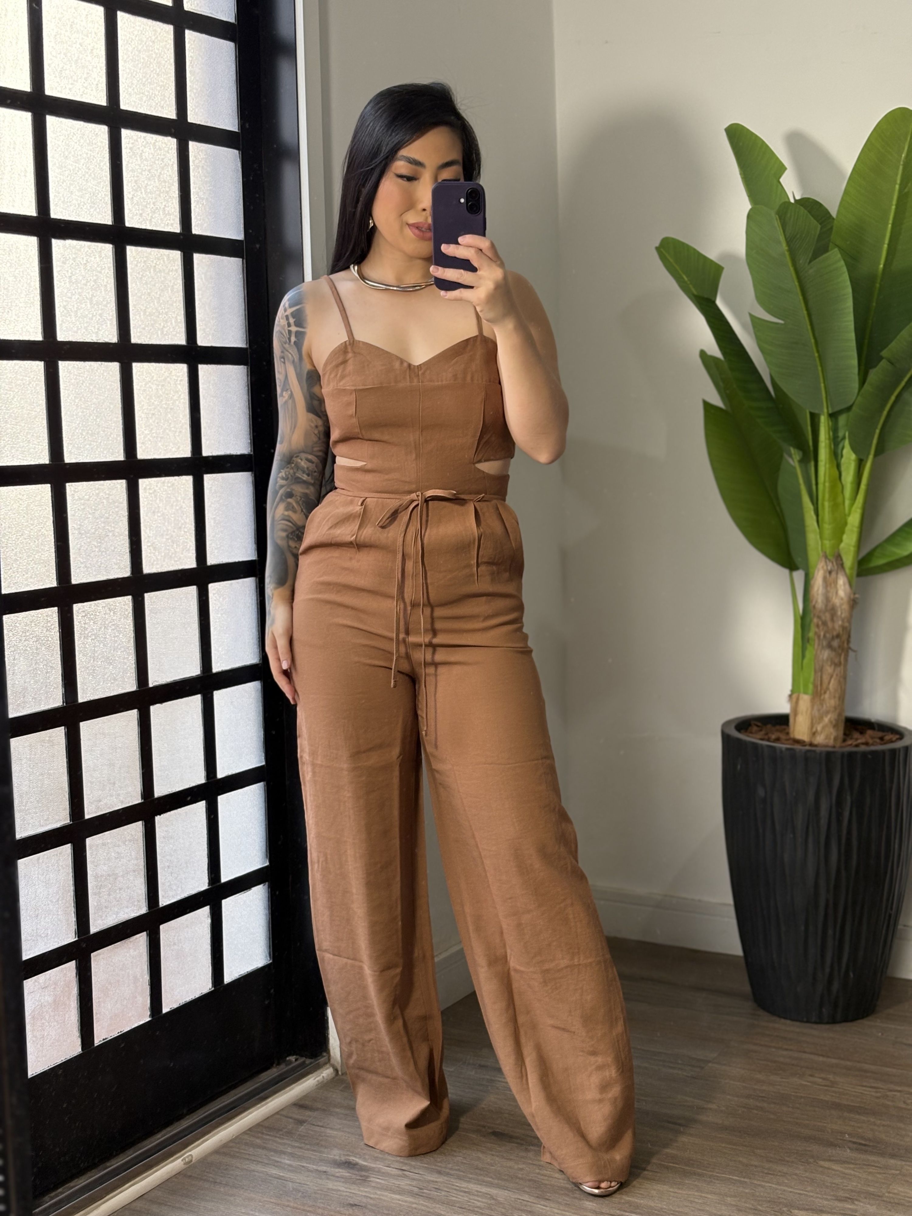 Macacão Pantalona marrant Juliana 353 - Caramelo