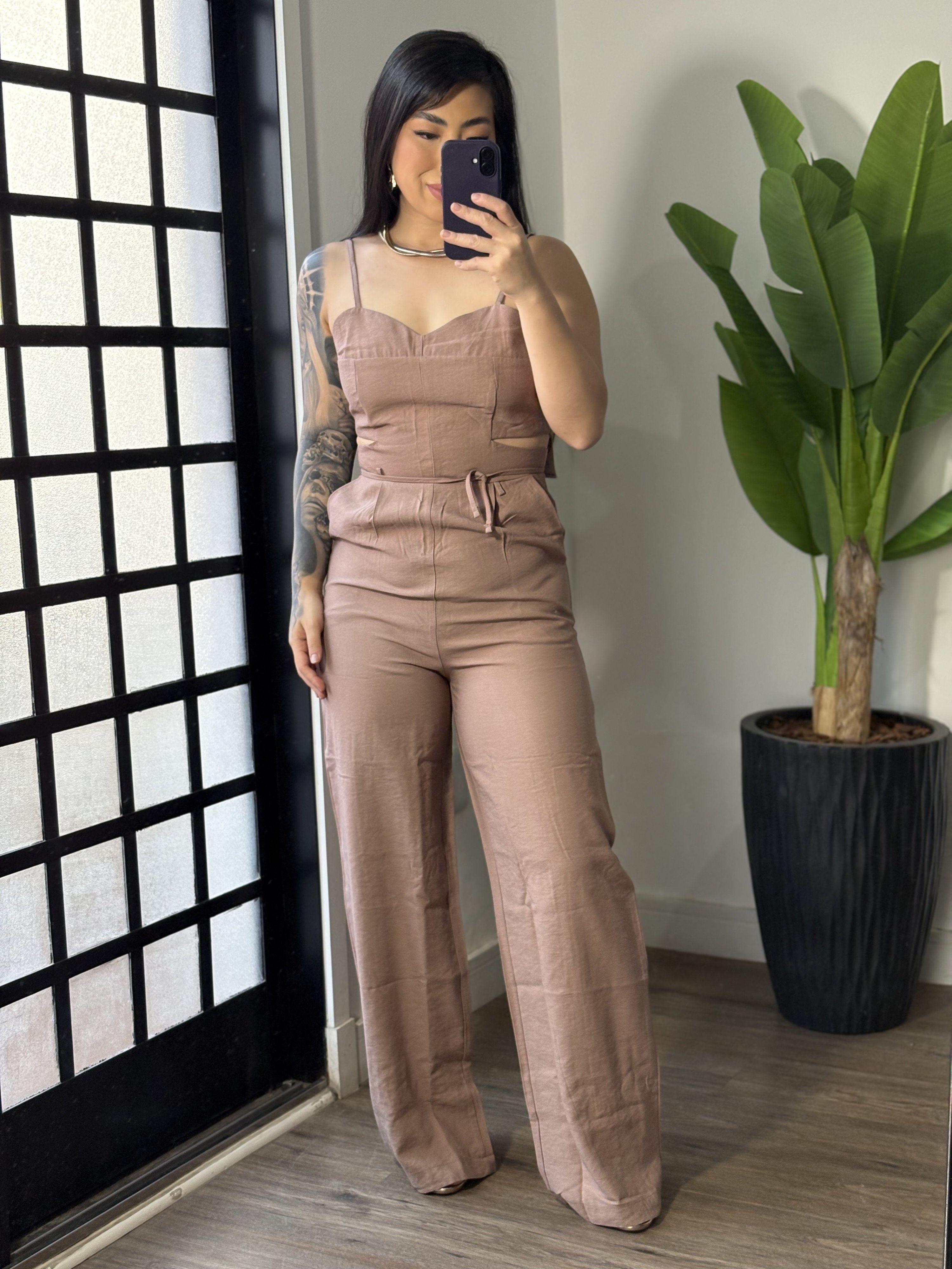 Macacão Pantalona marrant Juliana 353 - Marrom Claro 