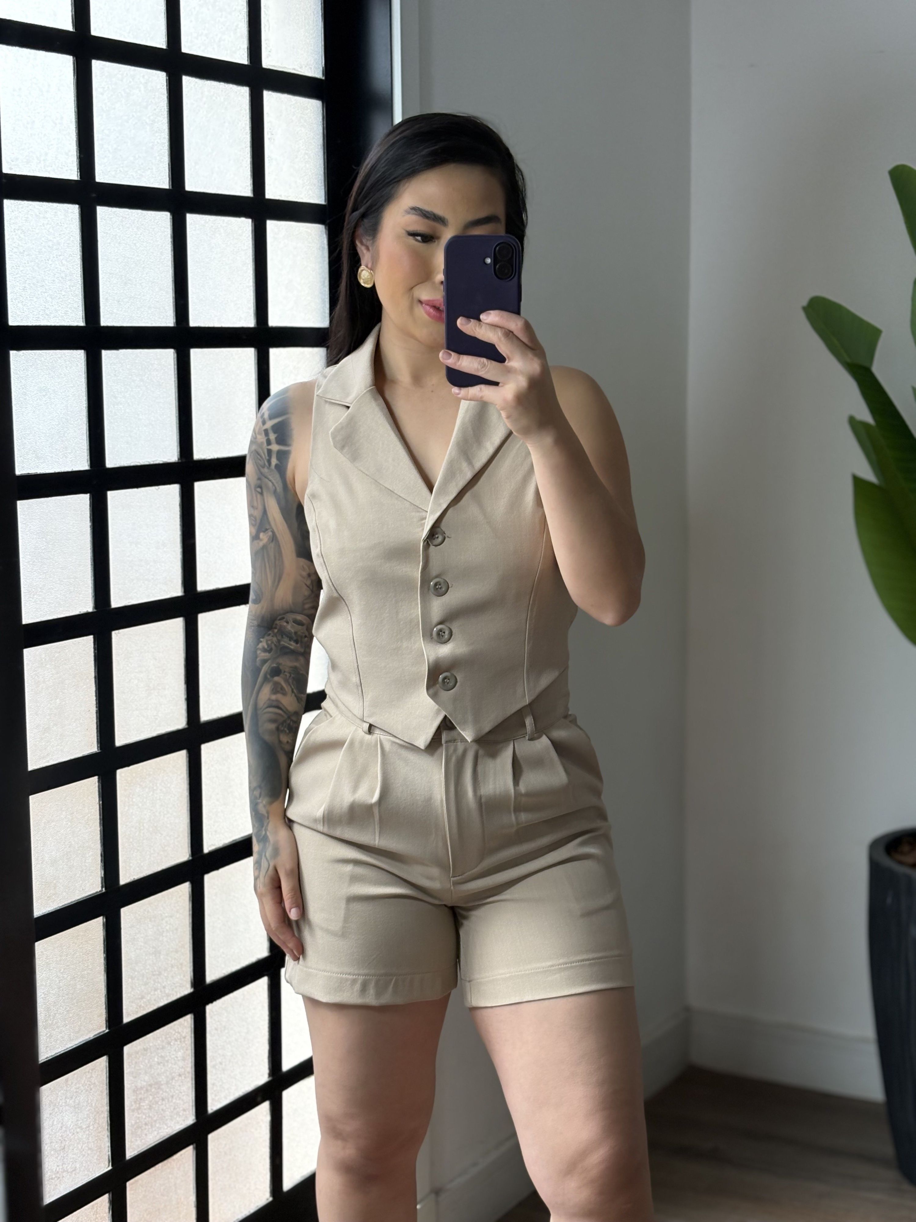 Conjunto Shorts Tereza 1744 - Bege 