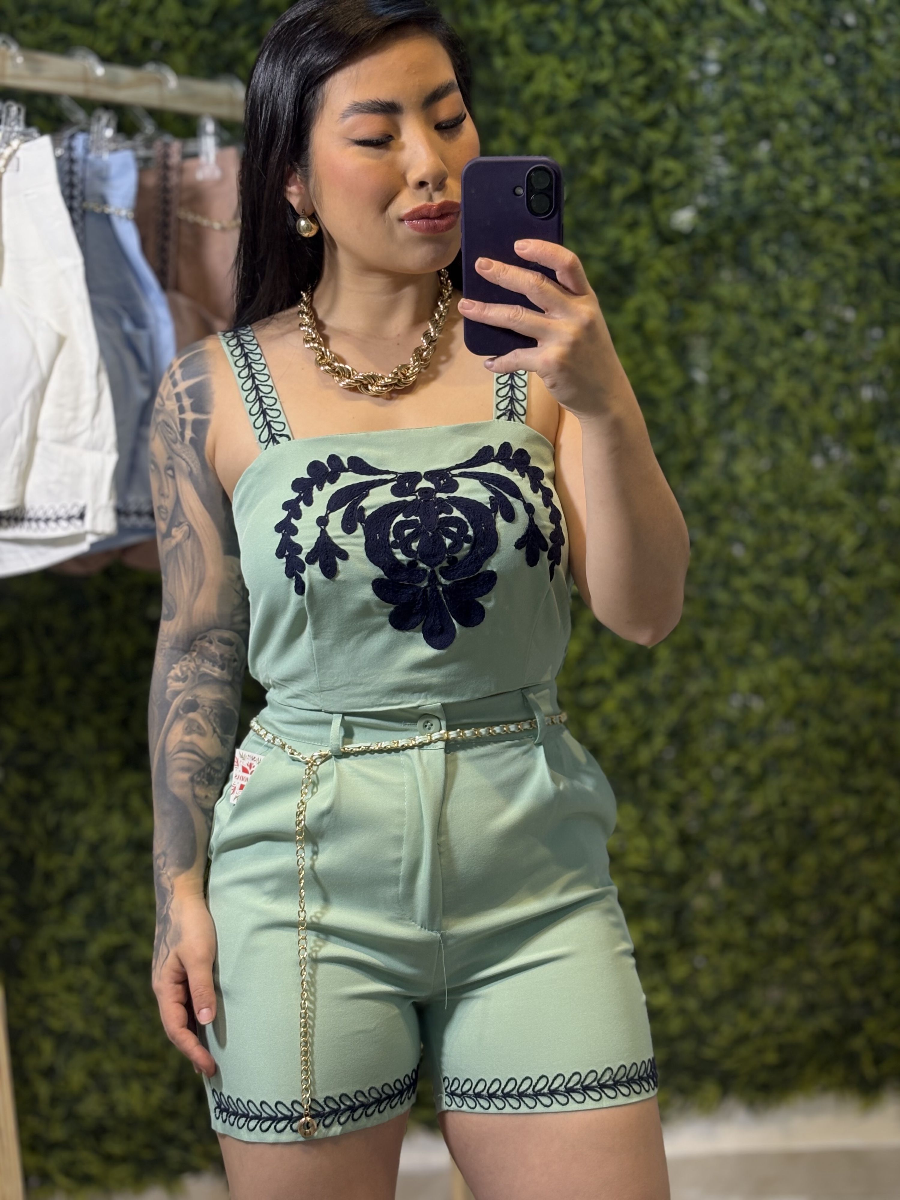 Conjunto Shorts Bordado Donna 552 - Verde