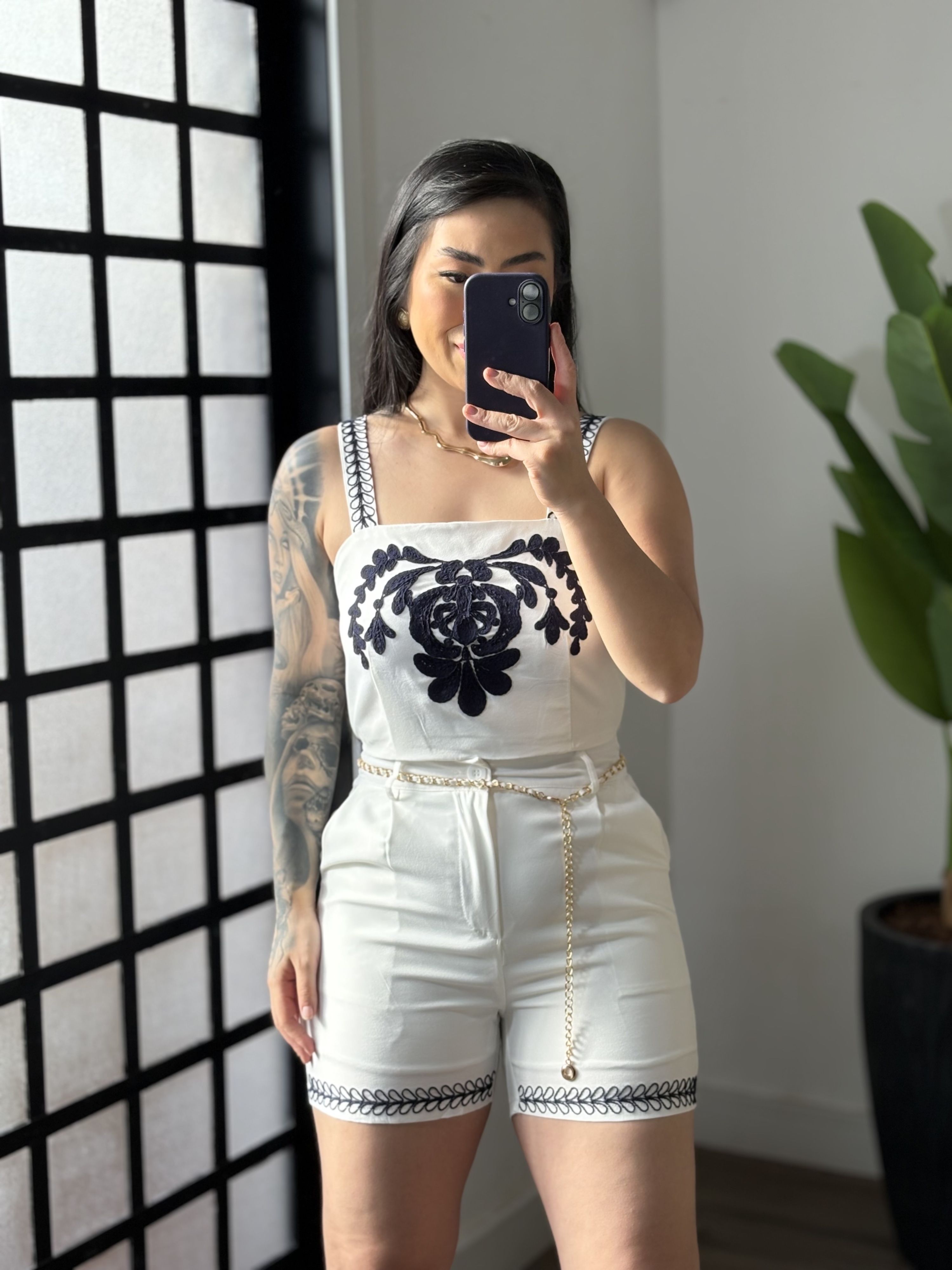 Conjunto Shorts Bordado Donna 552 - Branco 