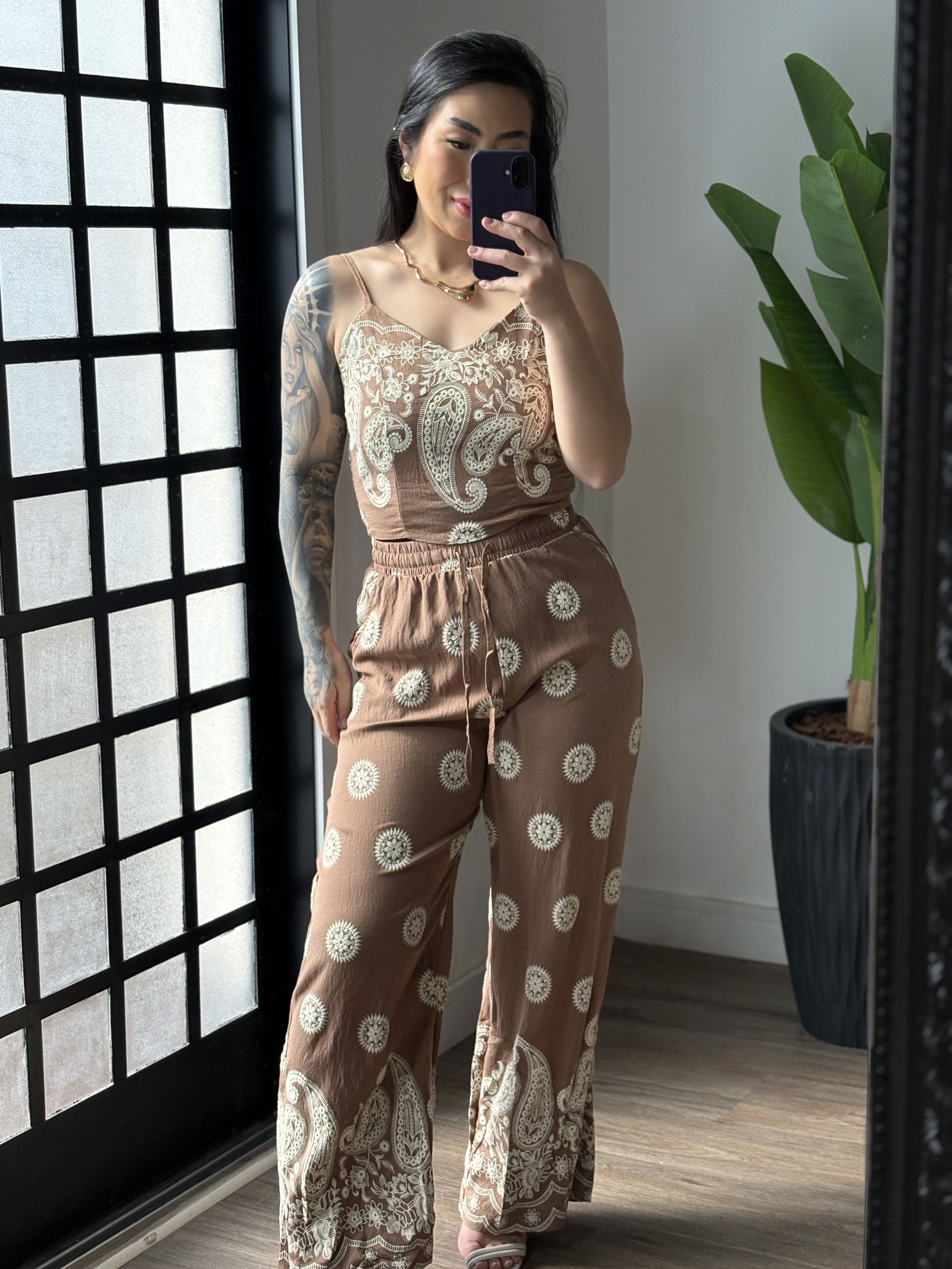 Conjunto Estampado Betta 7176 - Marrom 