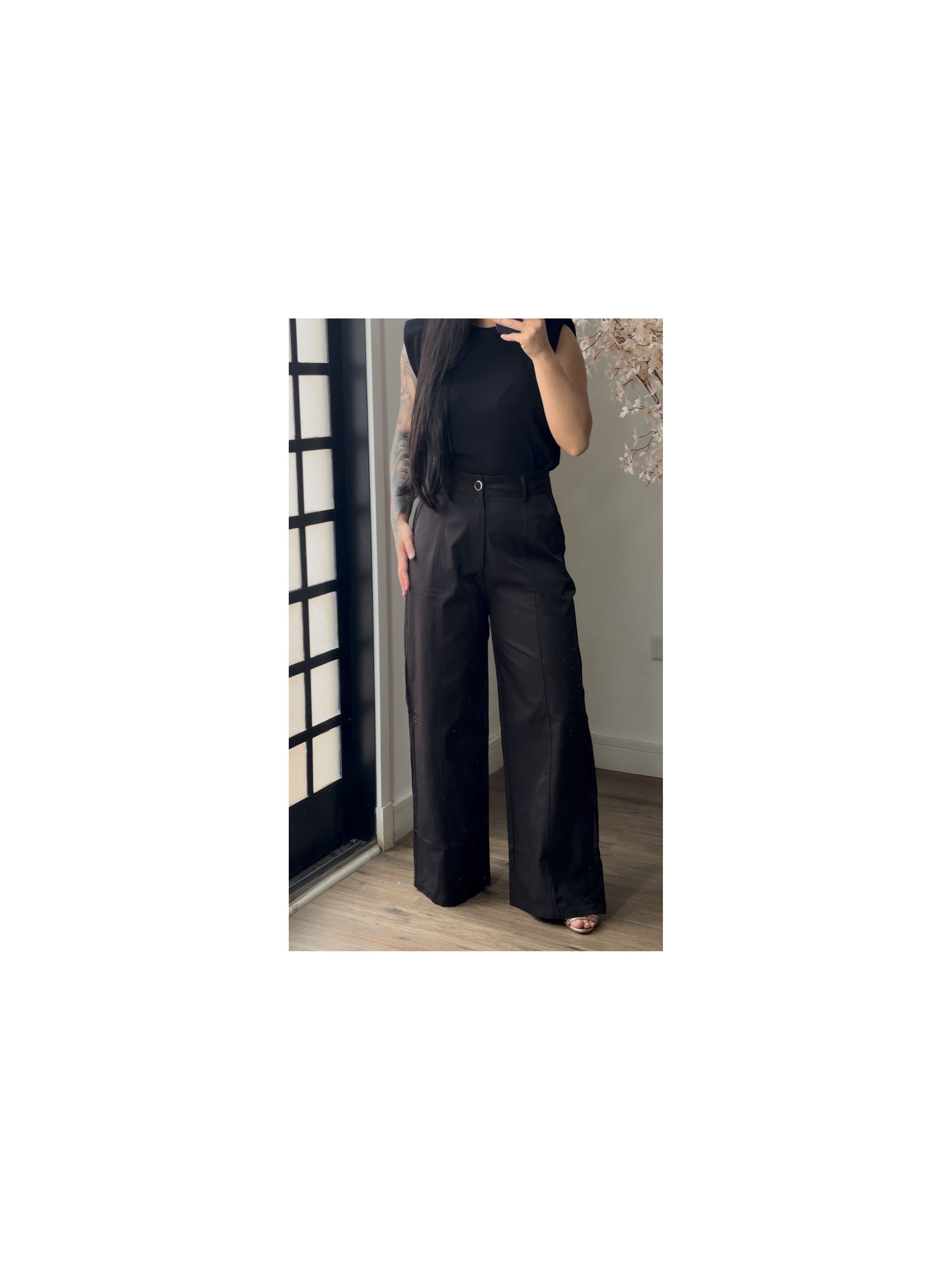 Calça Pantalona Acetinada Plus Size Aura 1185 - Preto C065