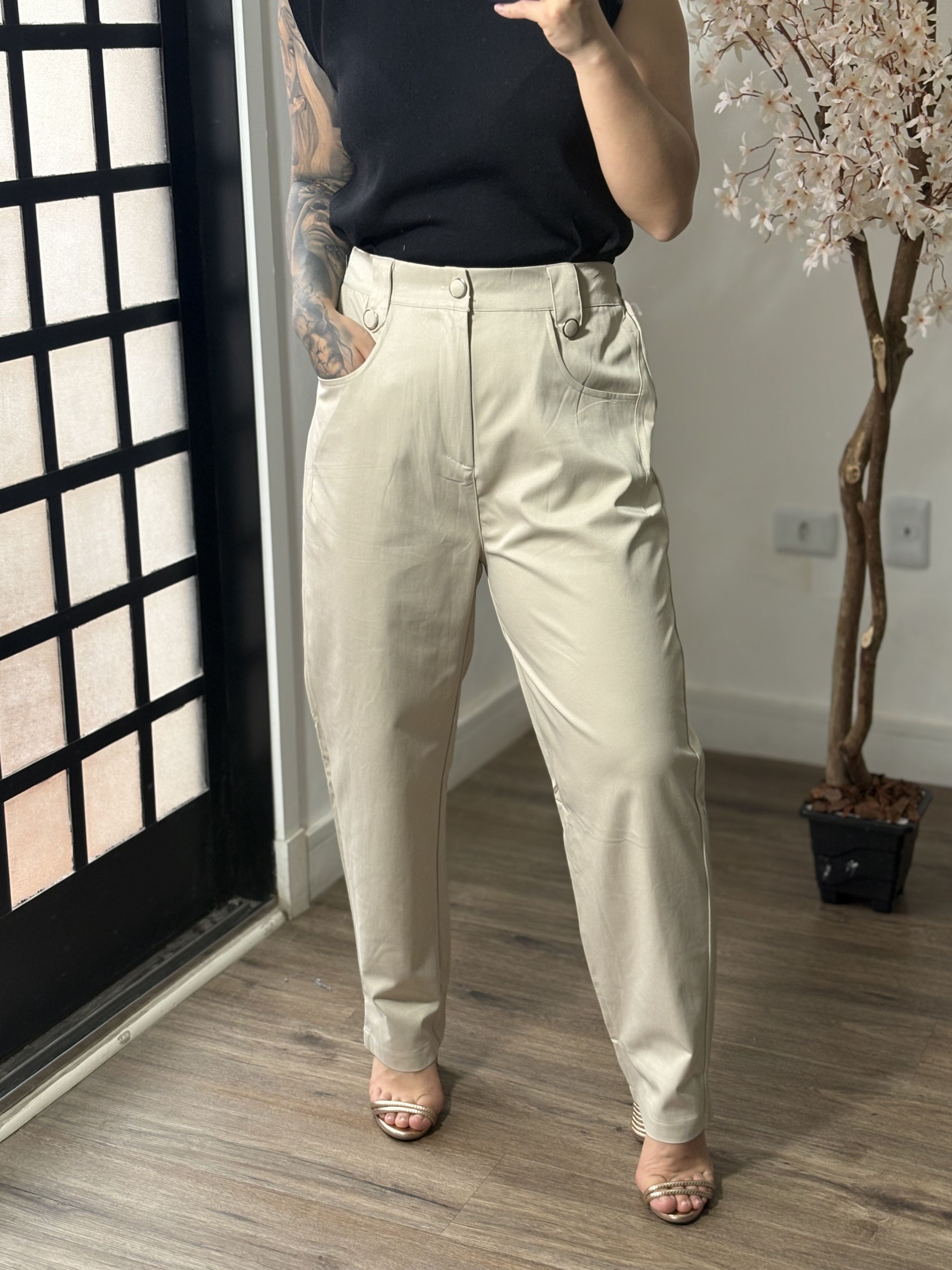 Calça Acetinada Plus Size Alana 1183 - Bege C065