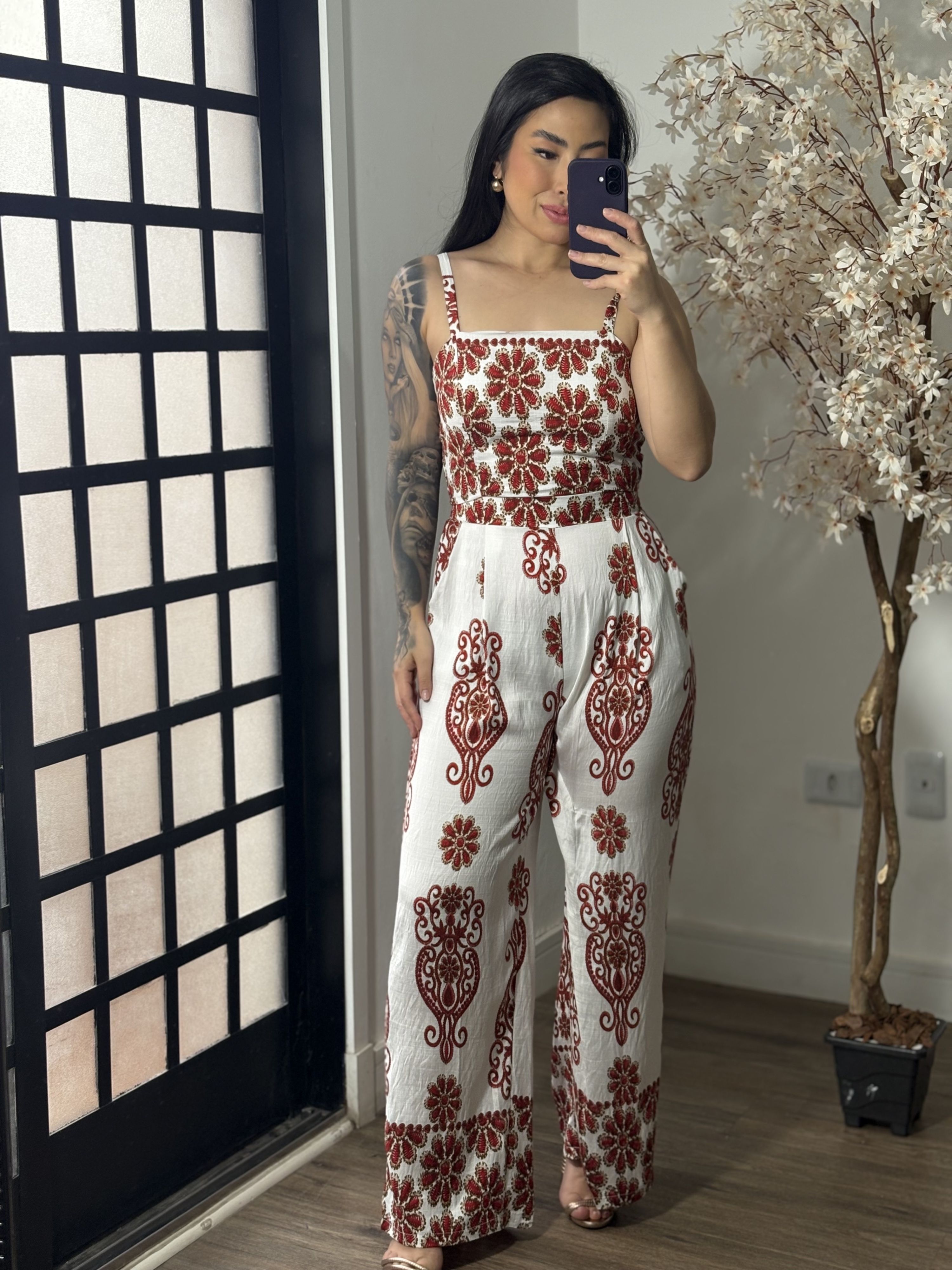 Conjunto Pantalona Estampado Bia 857 - Vermelho C039