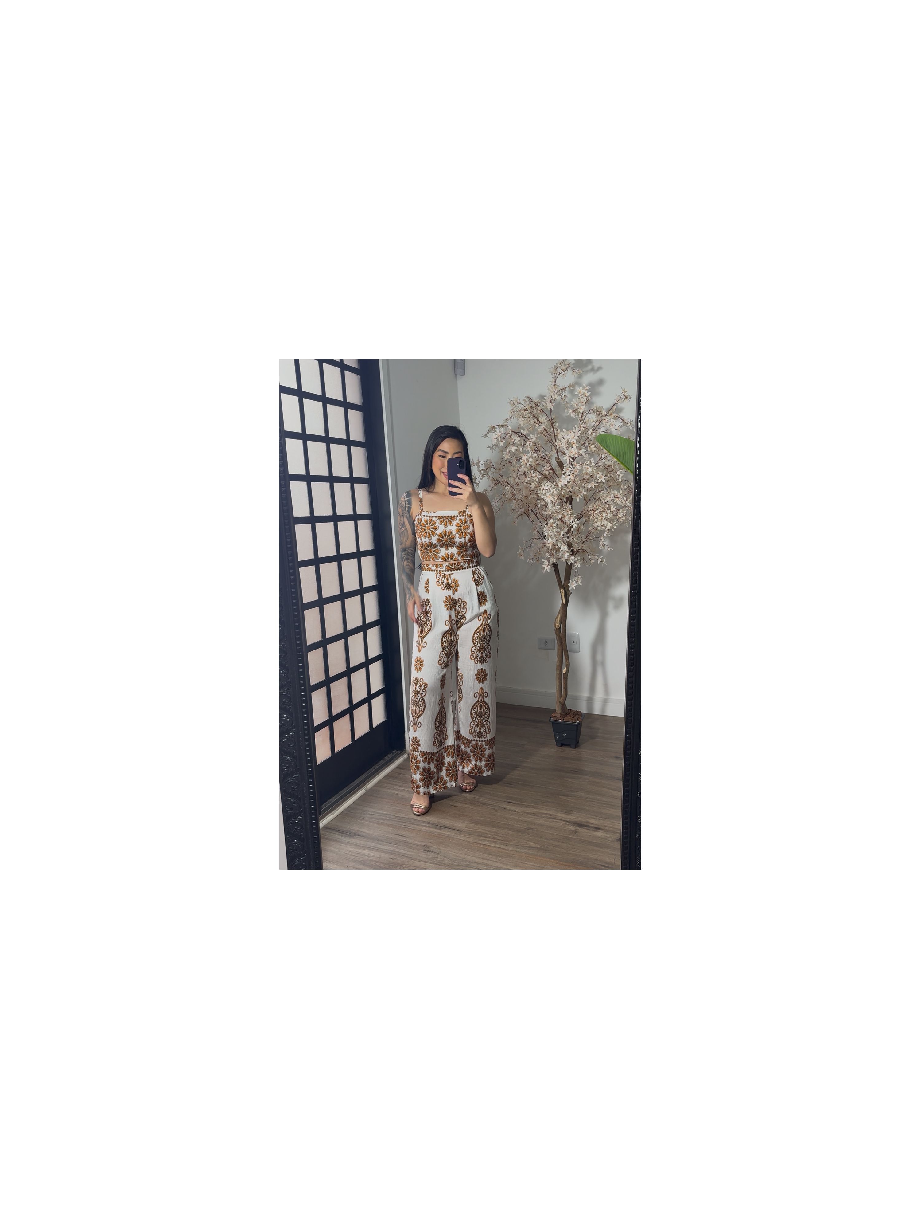 Conjunto Pantalona Estampado Bia 857 - Laranja C039