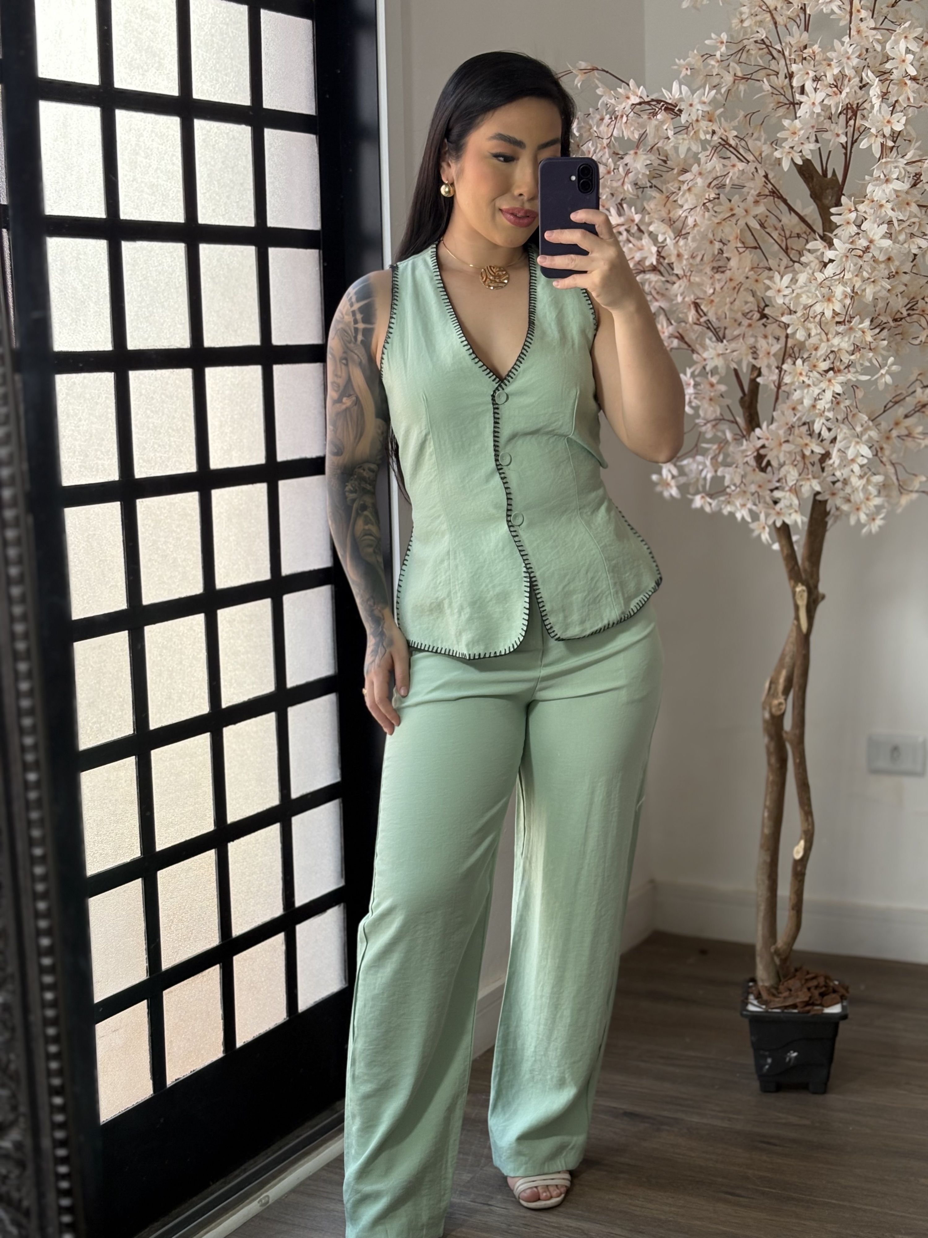 Conjunto Calça Bordado Anitta 7012 - Verde C017