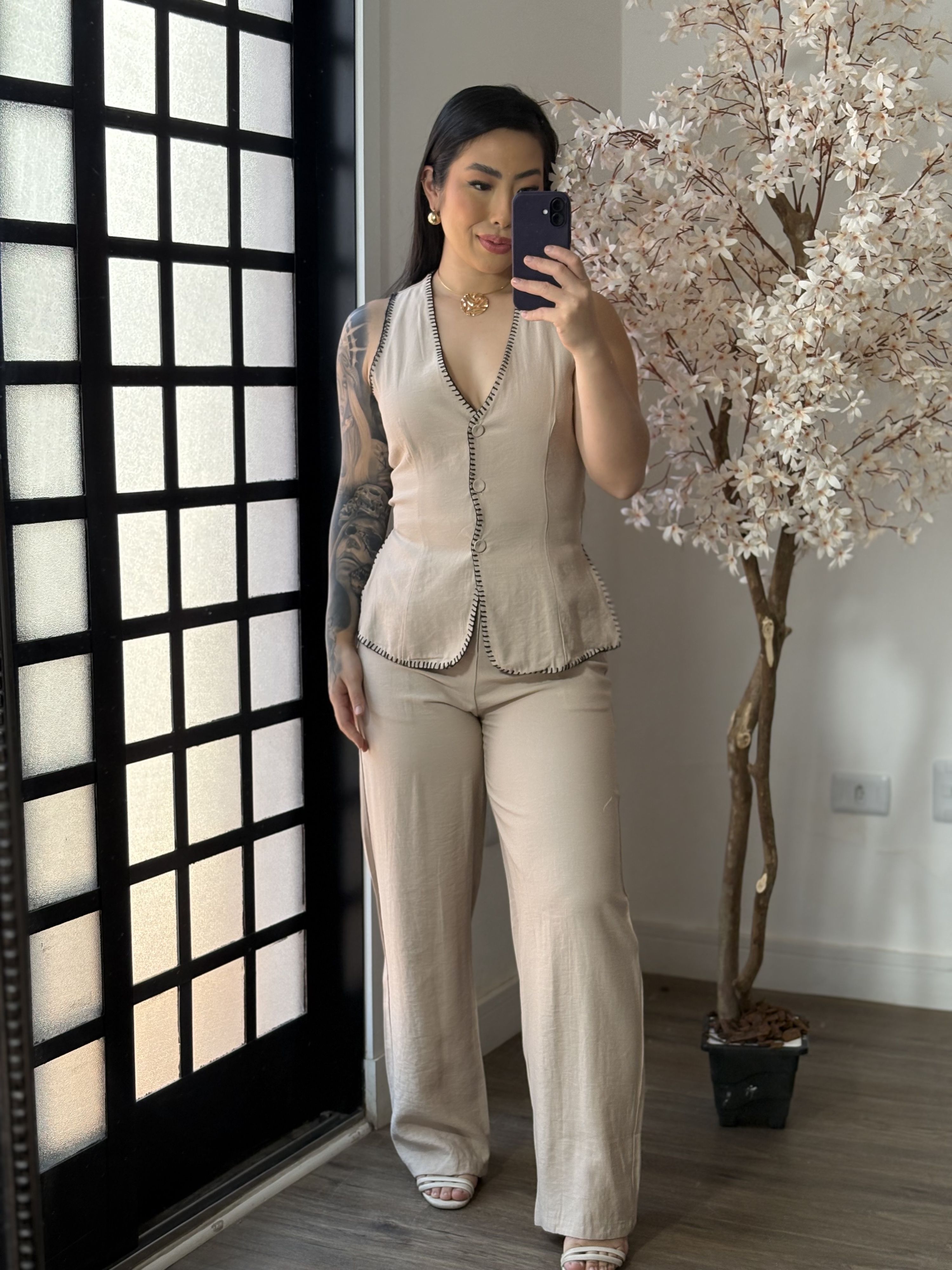 Conjunto Calça Bordado Anitta 7012 - Bege C017