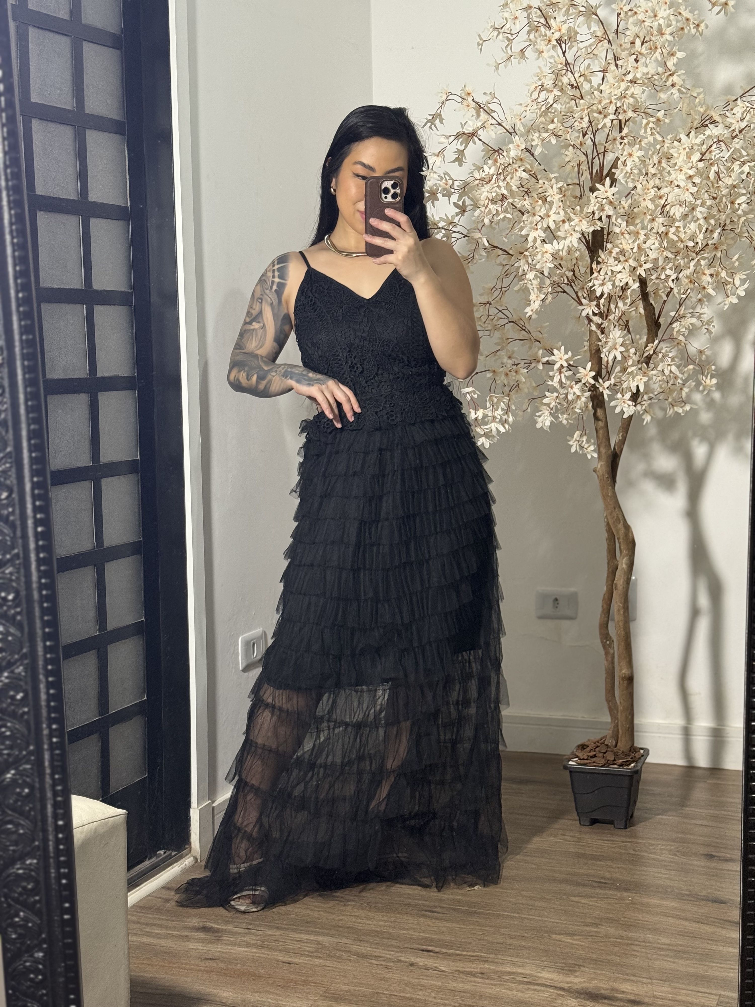 Vestido Tule Zaina Y003 - Preto C076