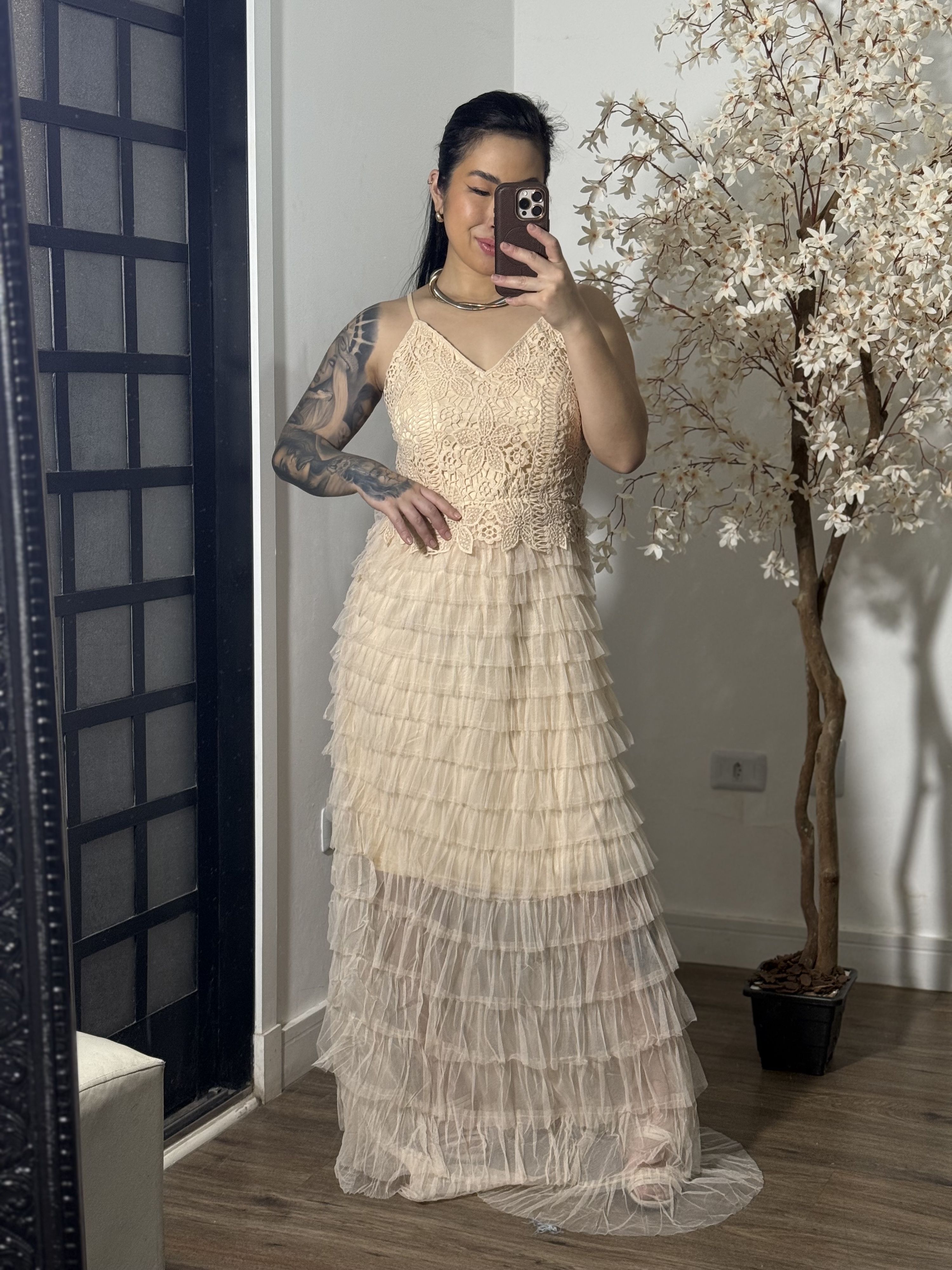 Vestido Tule Zaina Y003 - Bege C076