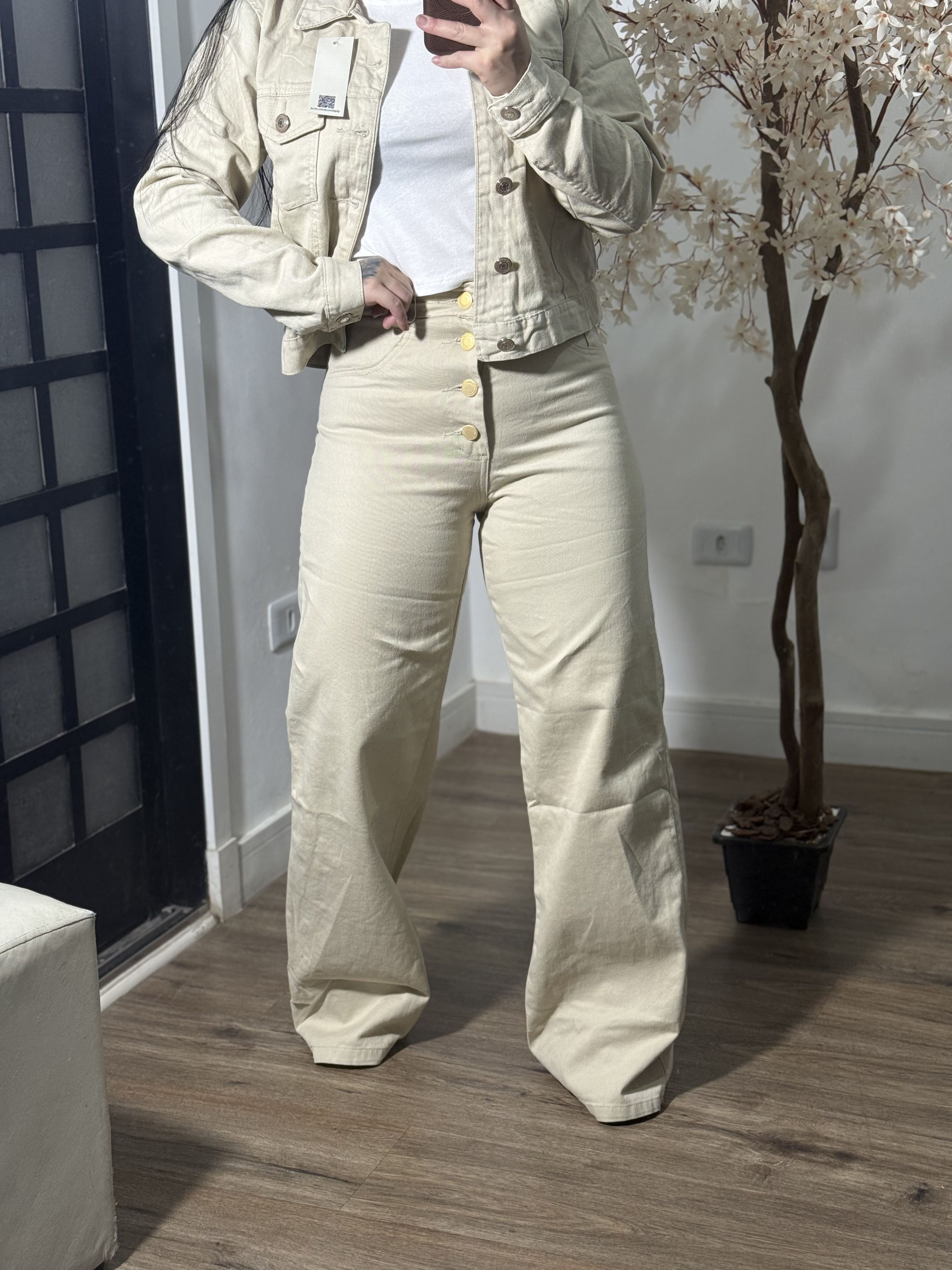 Calça jeans Wide Leg Pantalona 1632 - Bege C125