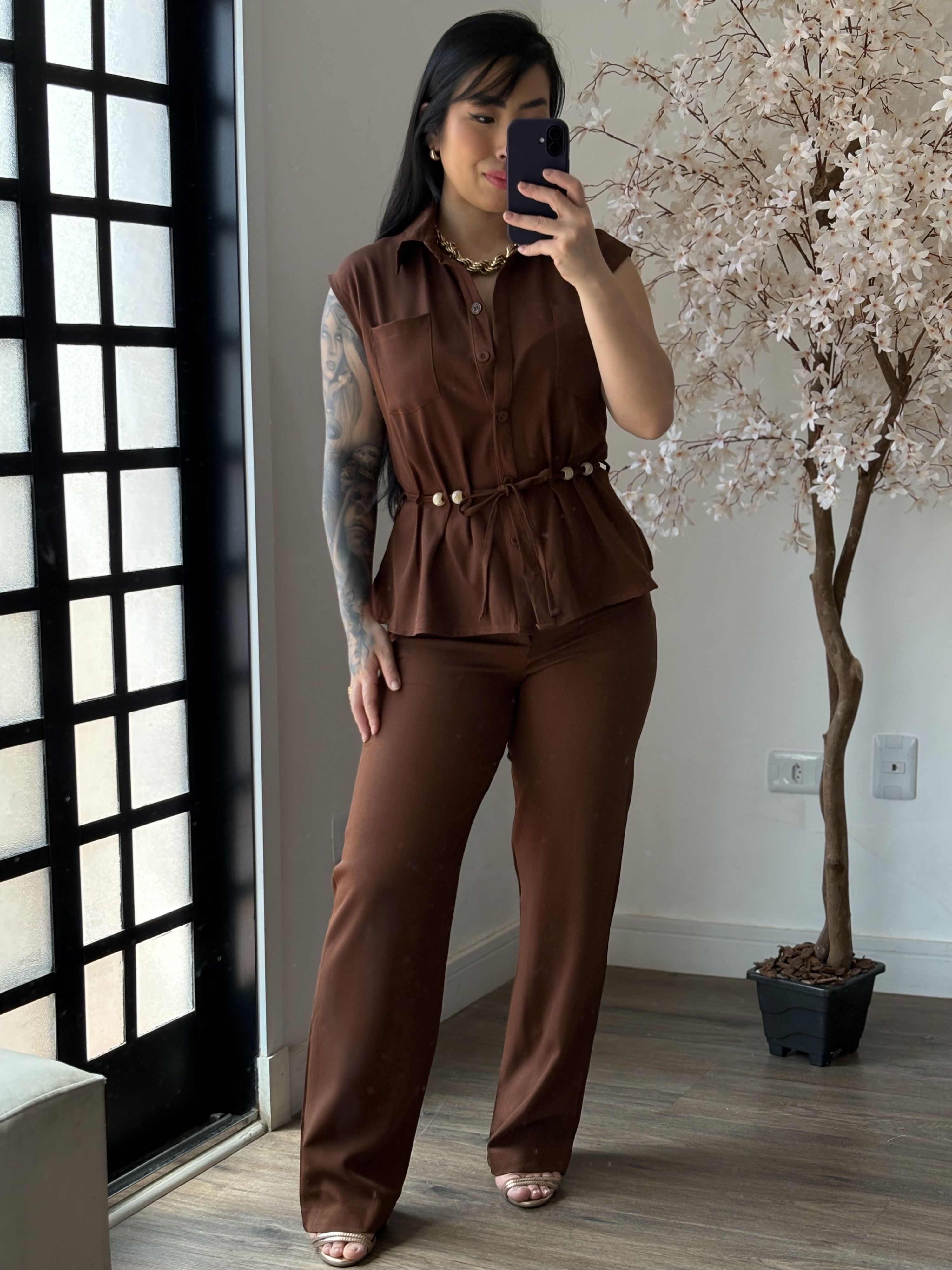 Conjunto Linho Beatriz 396 - Marrom C049