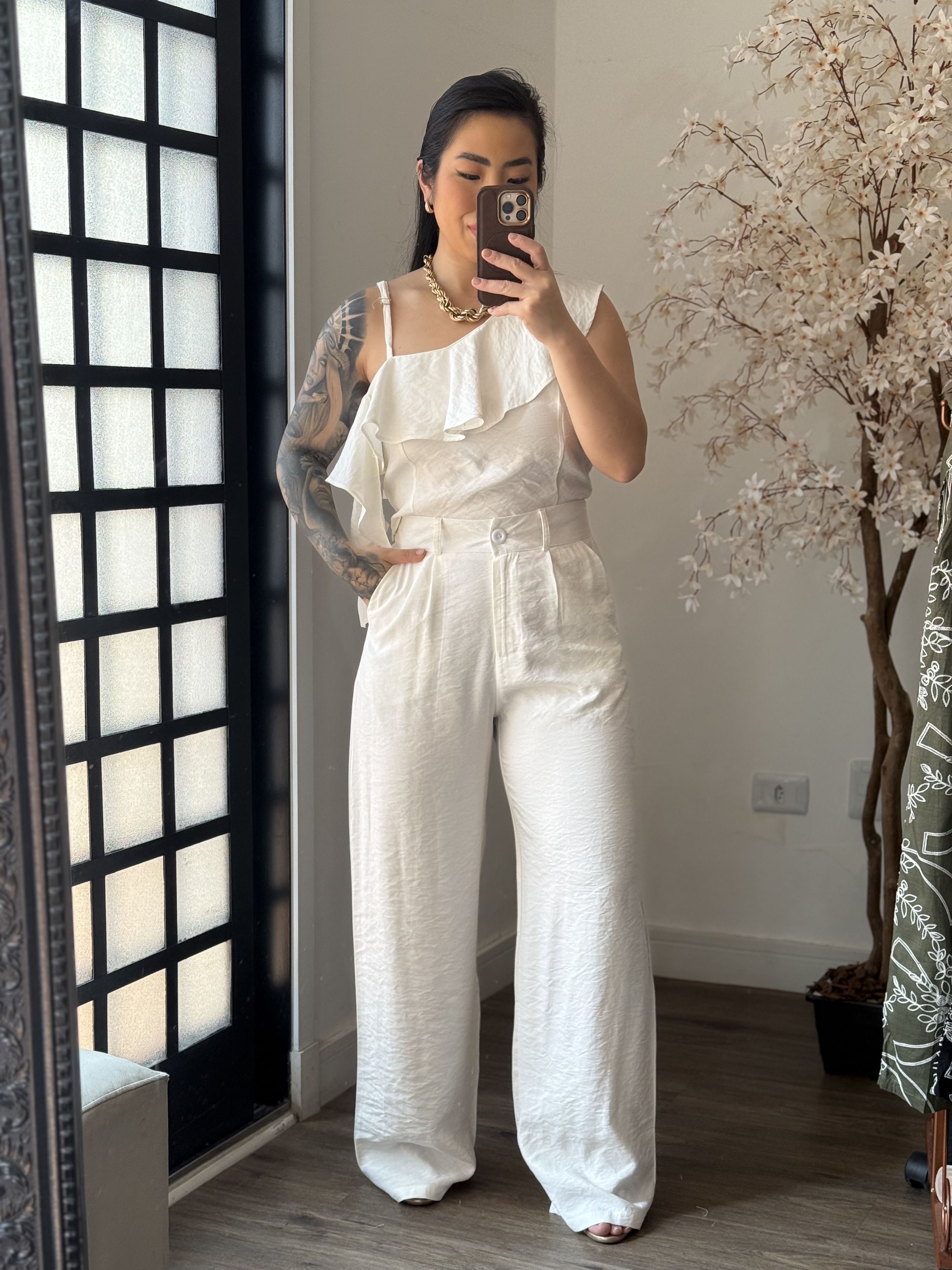 Conjunto Pantalona Babado Maria Liz Y493 - Branco ...