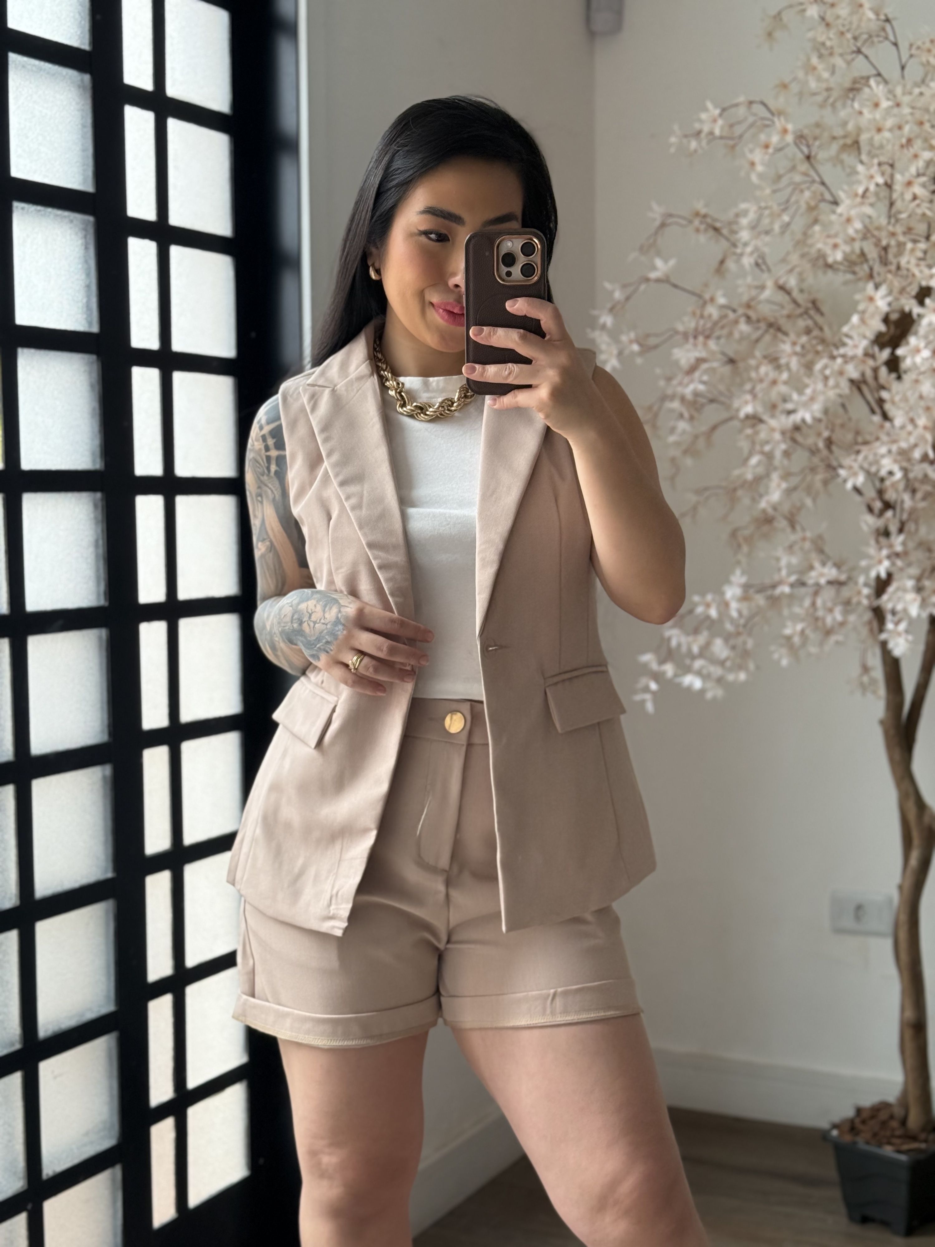 Conjunto Shorts Alfaiataria Zary AK025 - Nude C035