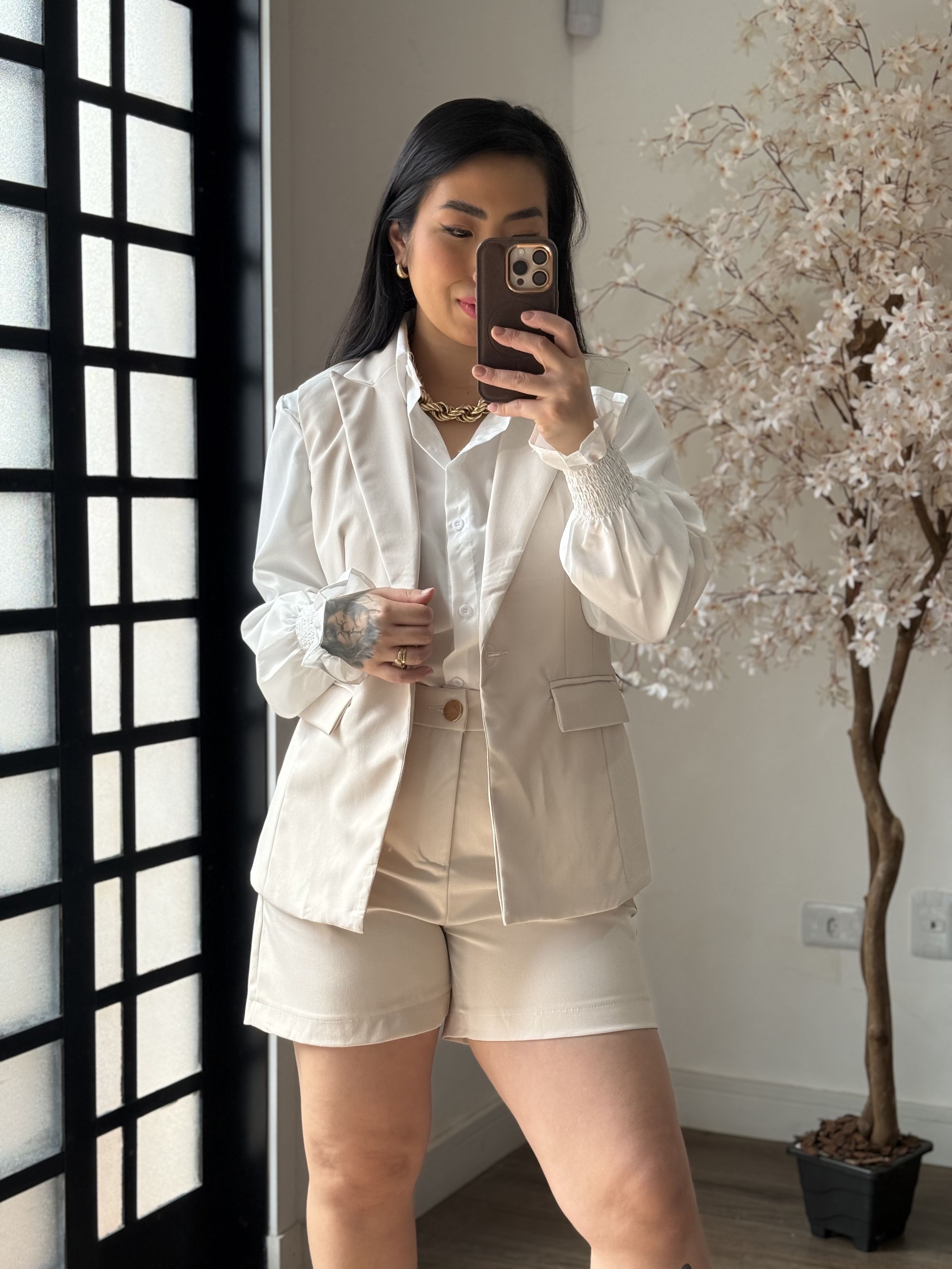 Conjunto Shorts Alfaiataria Zary Ak025 - Off C035