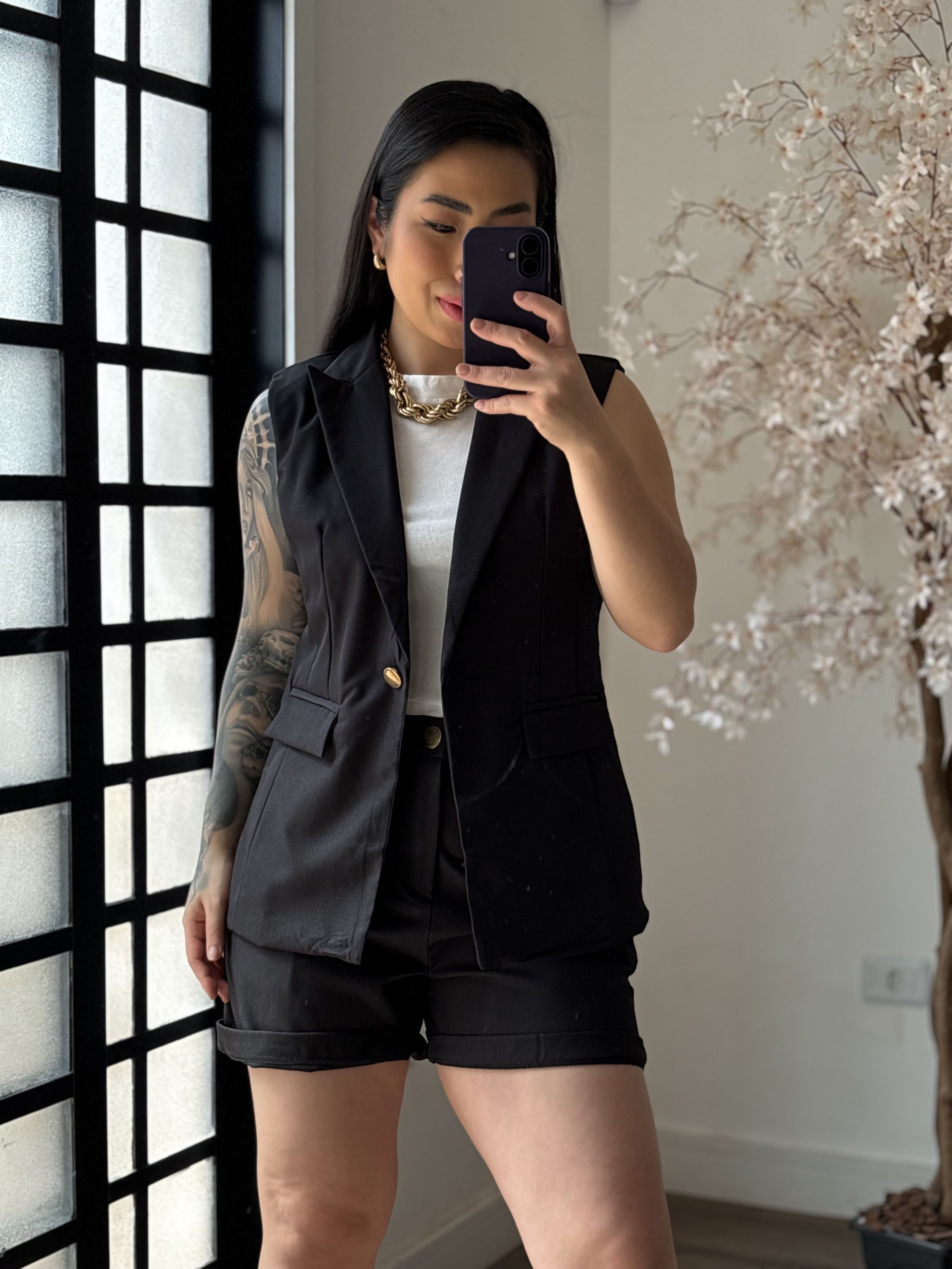 Conjunto Shorts Alfaiataria Zary AK025 - Preto C03