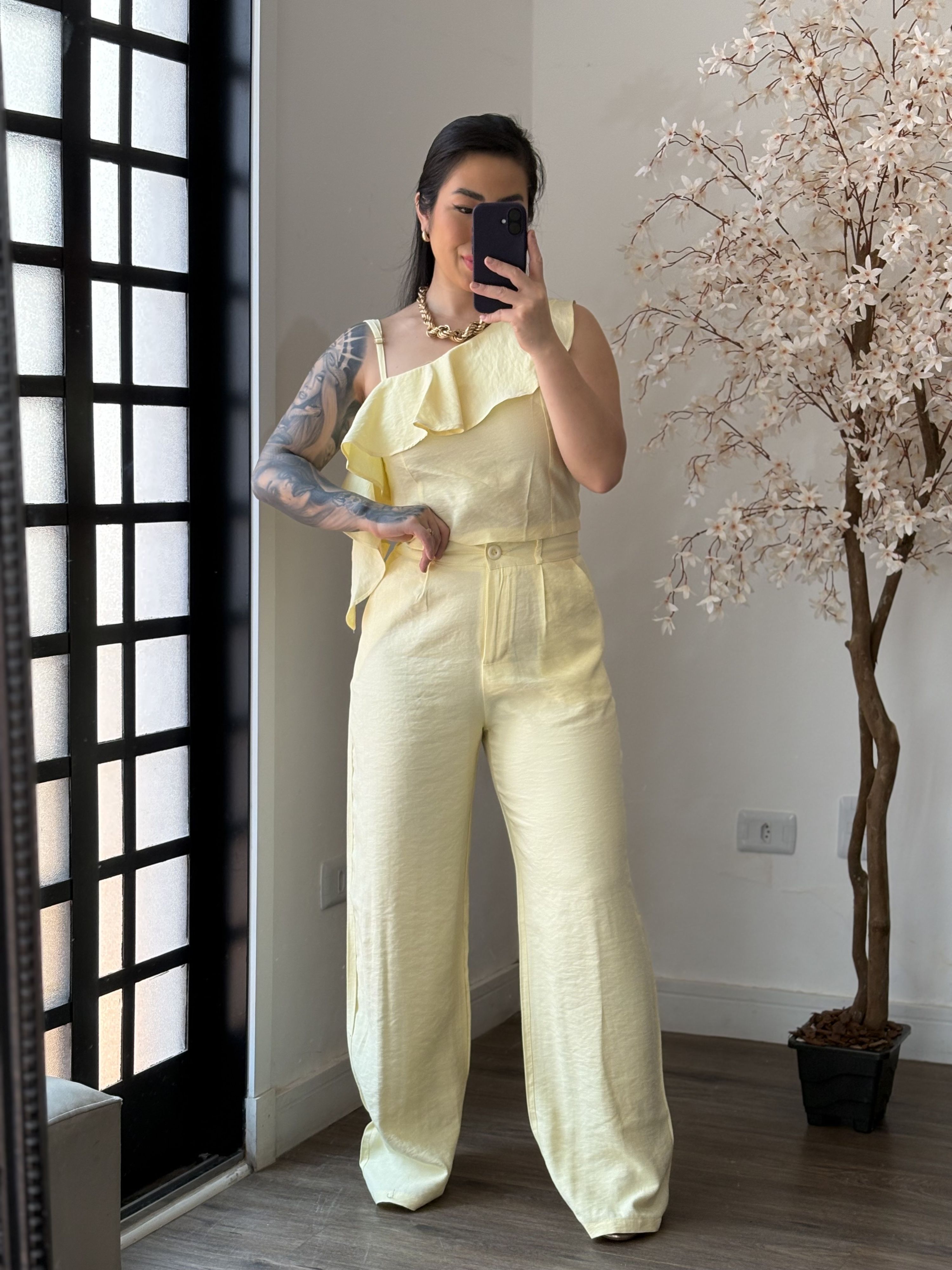 Conjunto Pantalona Babado Maria Liz Y493 - Amarelo...