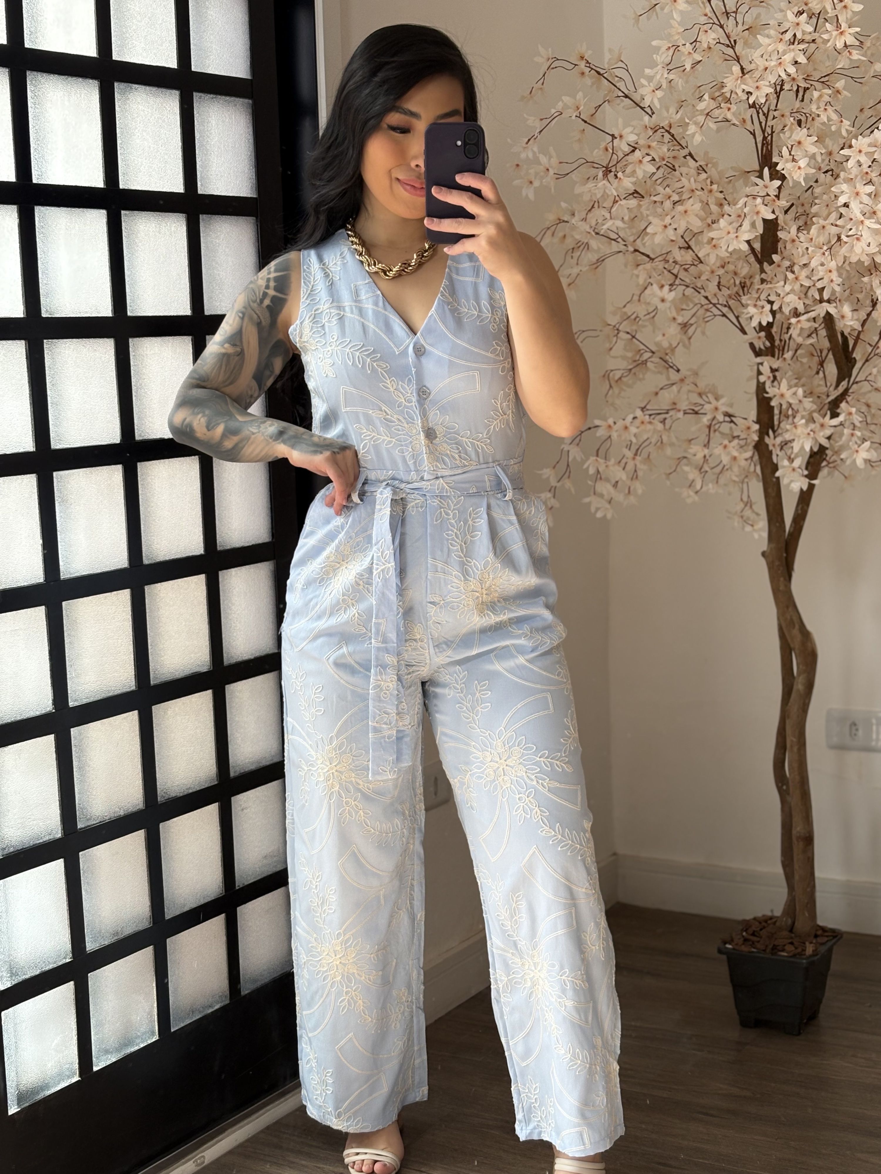 Macacão Bordado Giulia 9516 - Azul C038