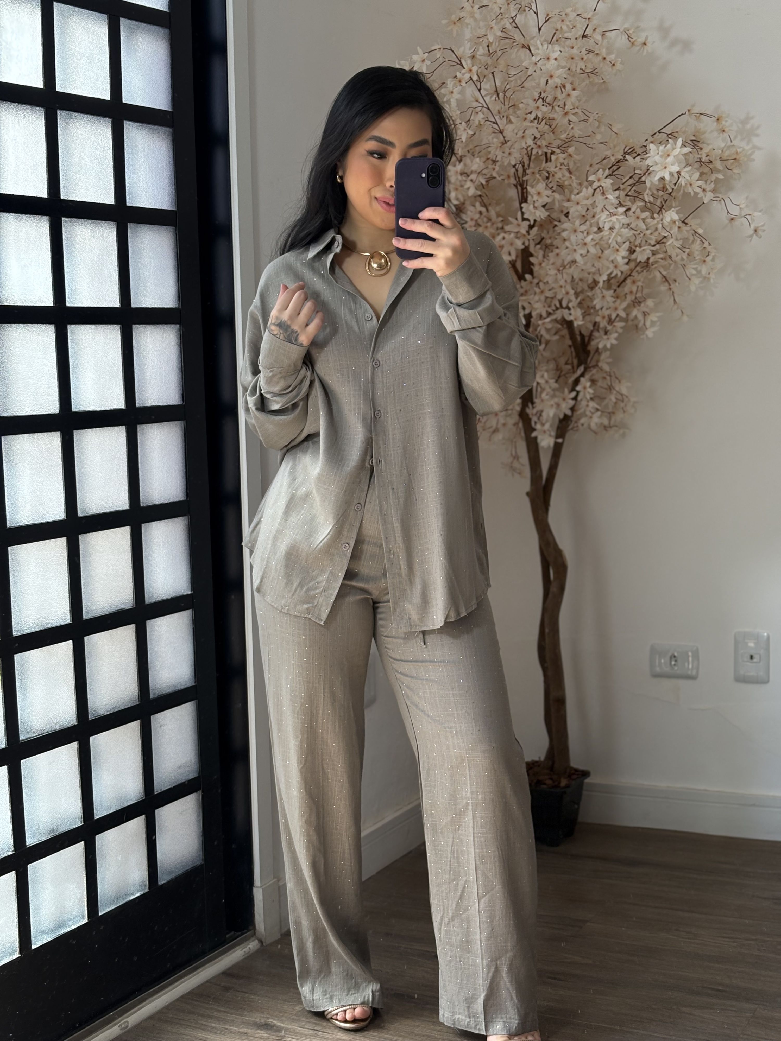 Conjunto Linho C/ Brilho Ravena 3341 - Cinza C018