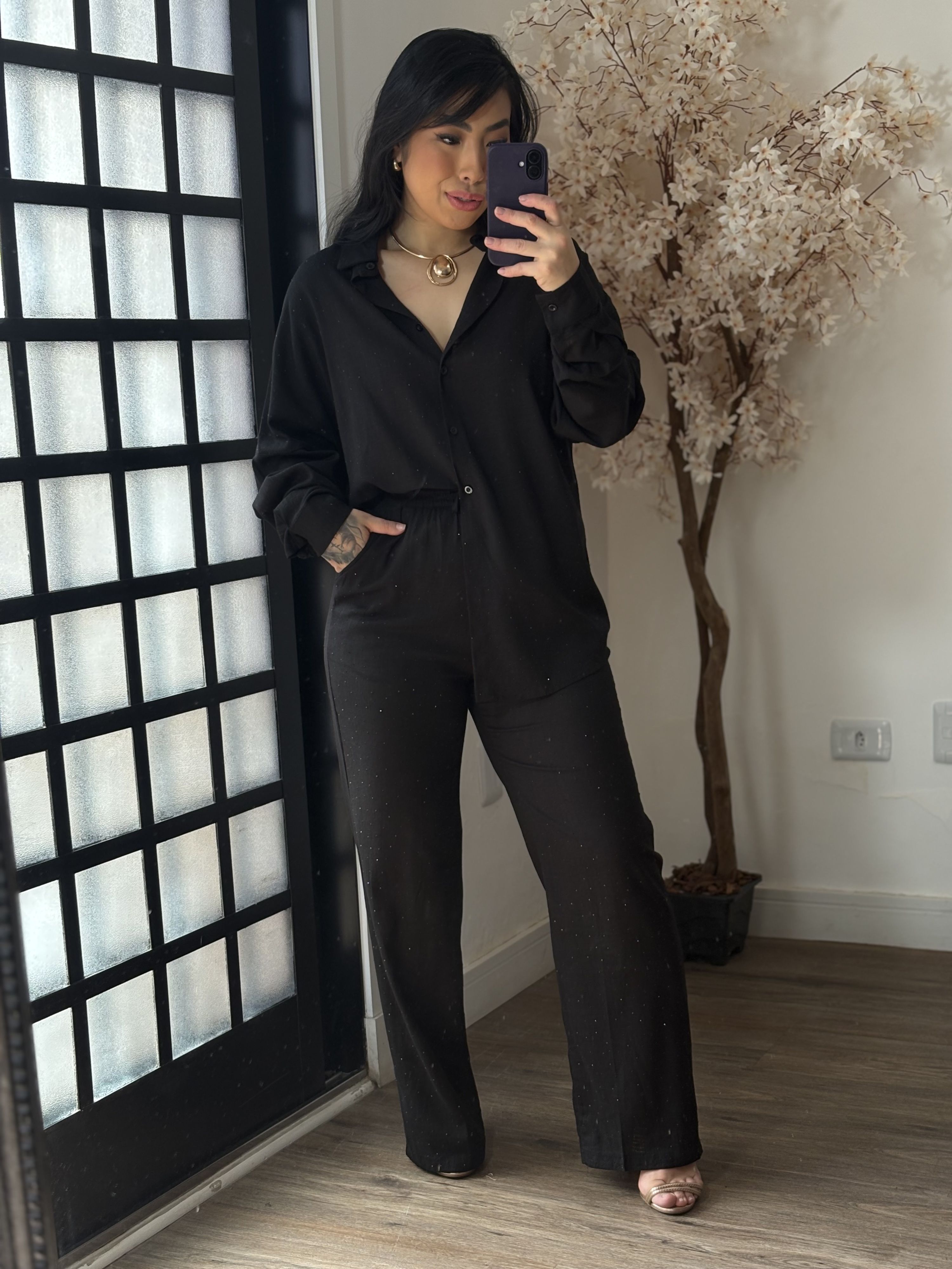 Conjunto Linho C/ Brilho Ravena 3341 - Preto C018