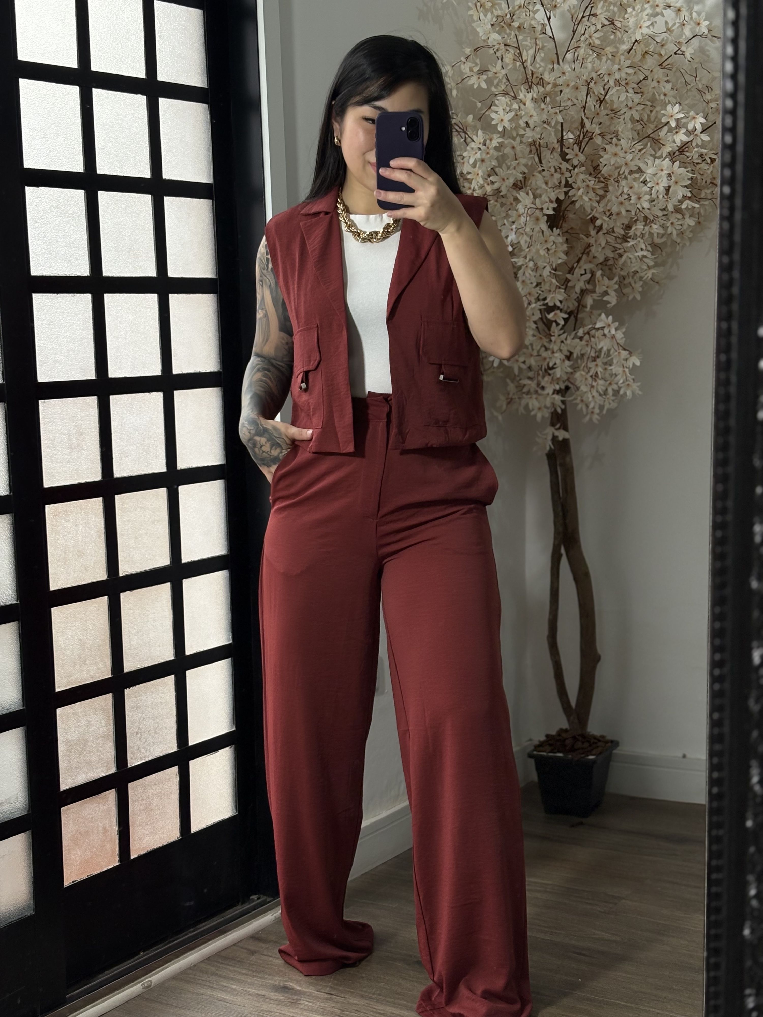Conjunto Calça Pantalona Roberta 3305 - Vinho 