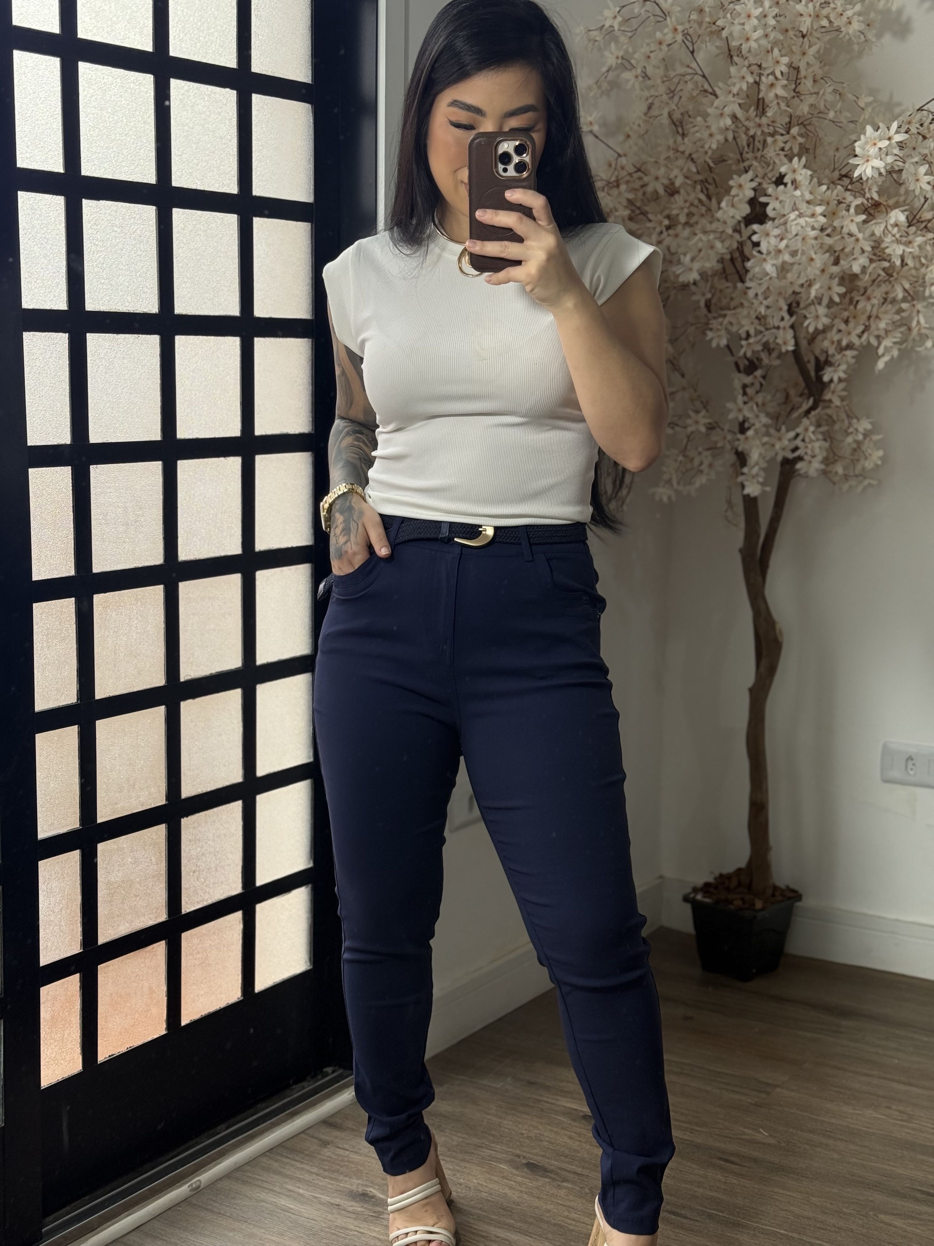 Calça Sarja C/ Cinto Nalu XY081 - Azul Marinho C01...