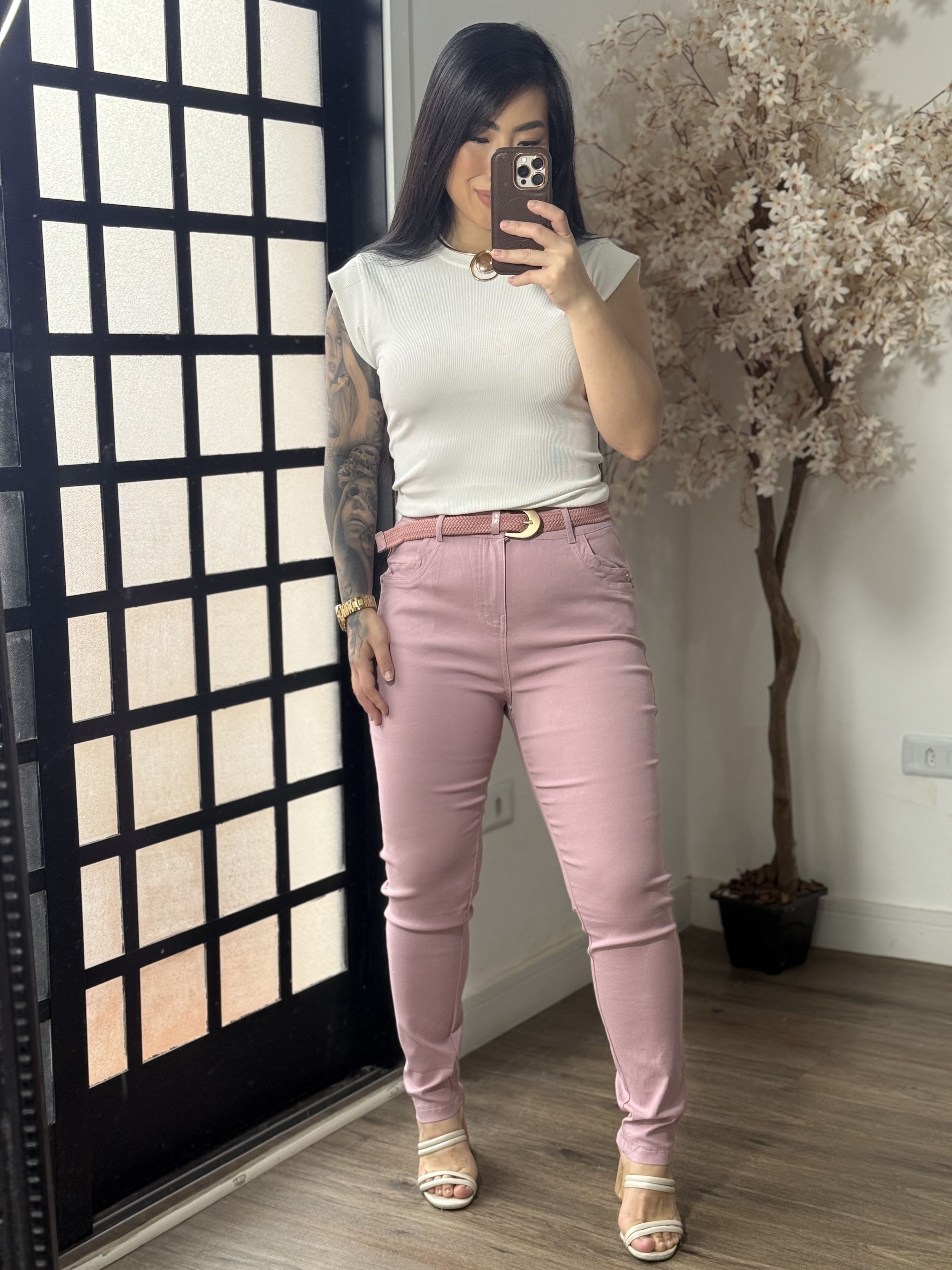 Calça Sarja C/ Cinto Nalu XY081 - Rosa C0128