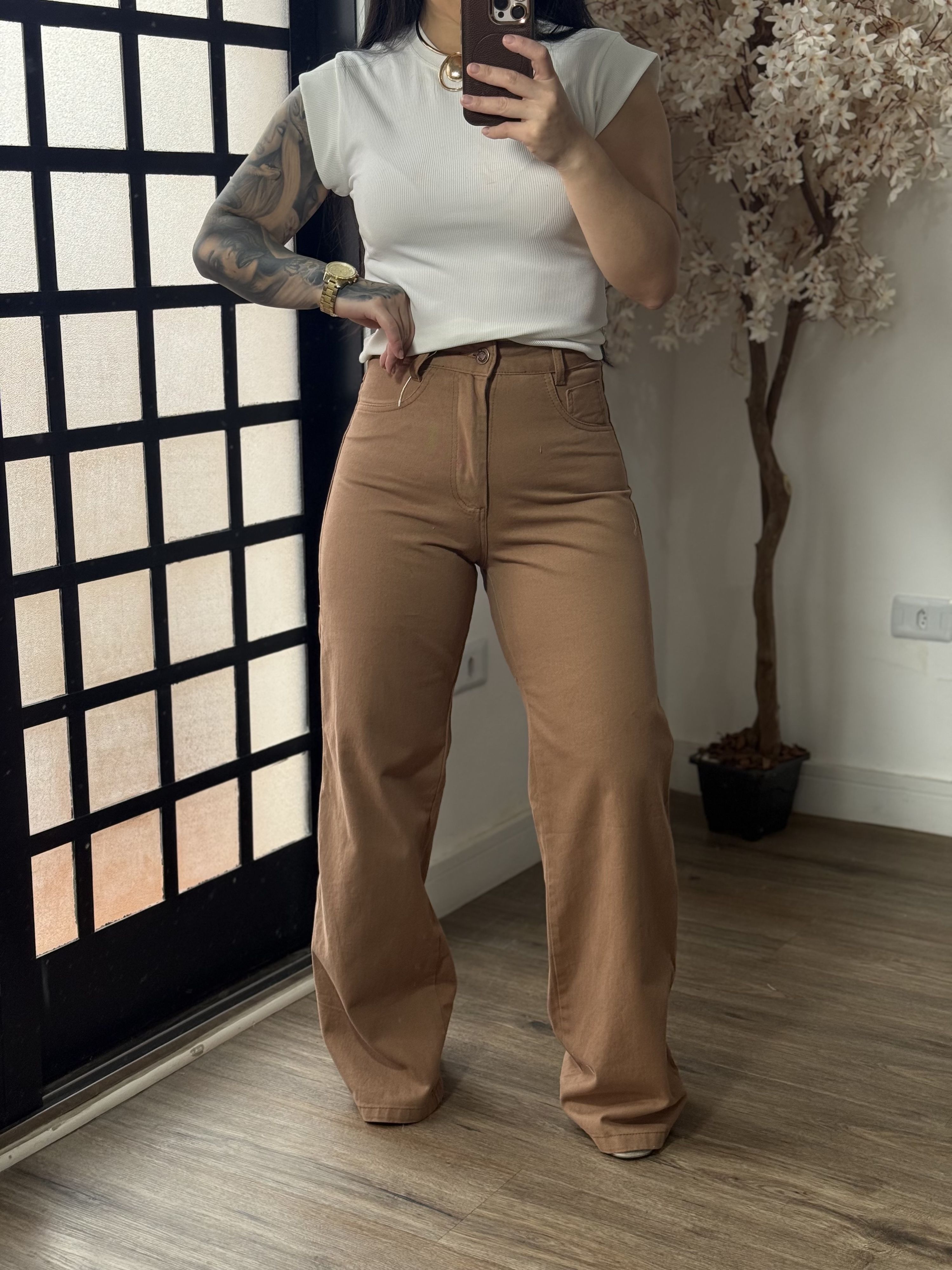 Calça Jeans Wide Leg 1198 - Marrom C129