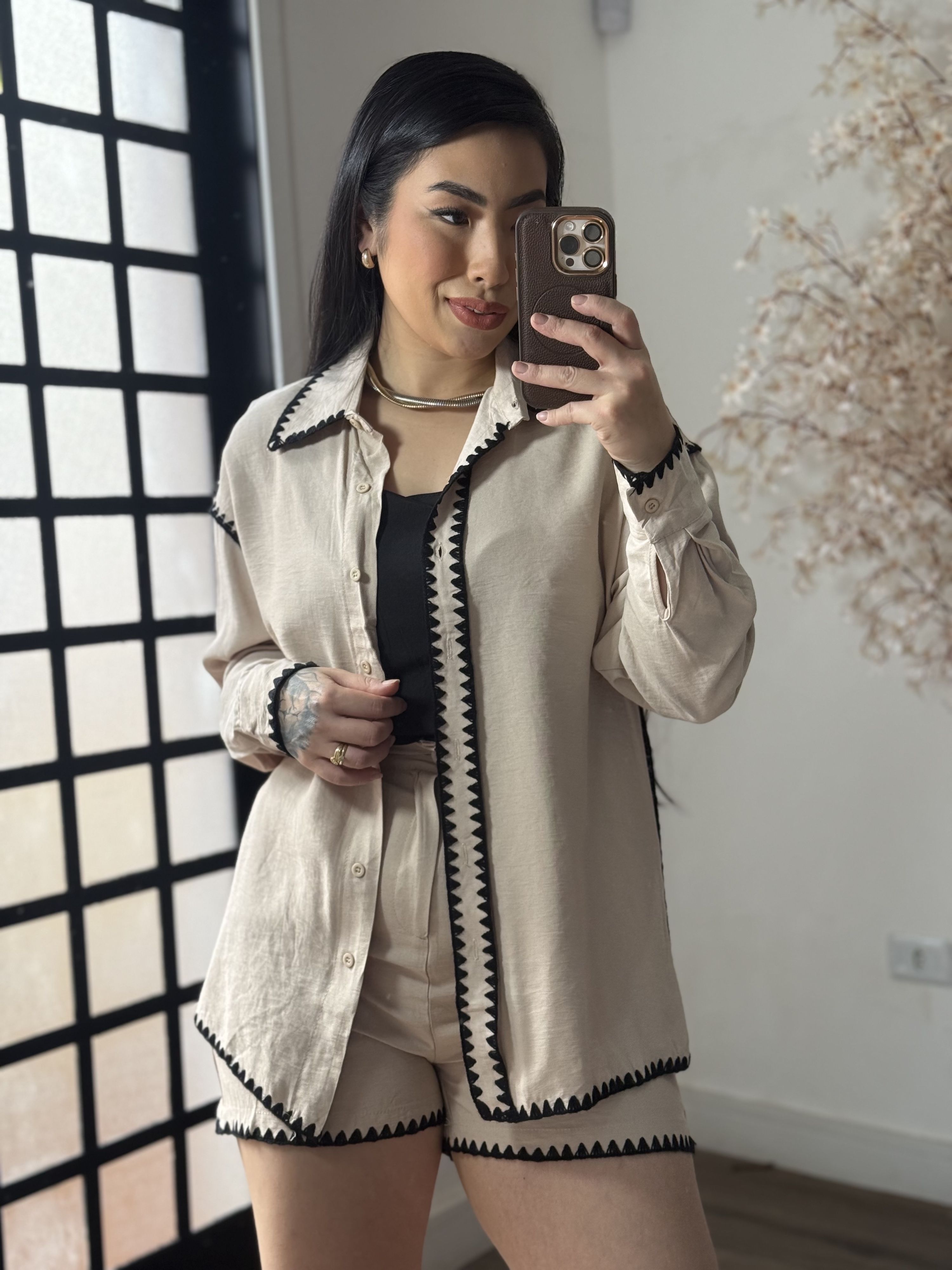 Conjunto Shorts Bordado Marina 1651 - Bege C050