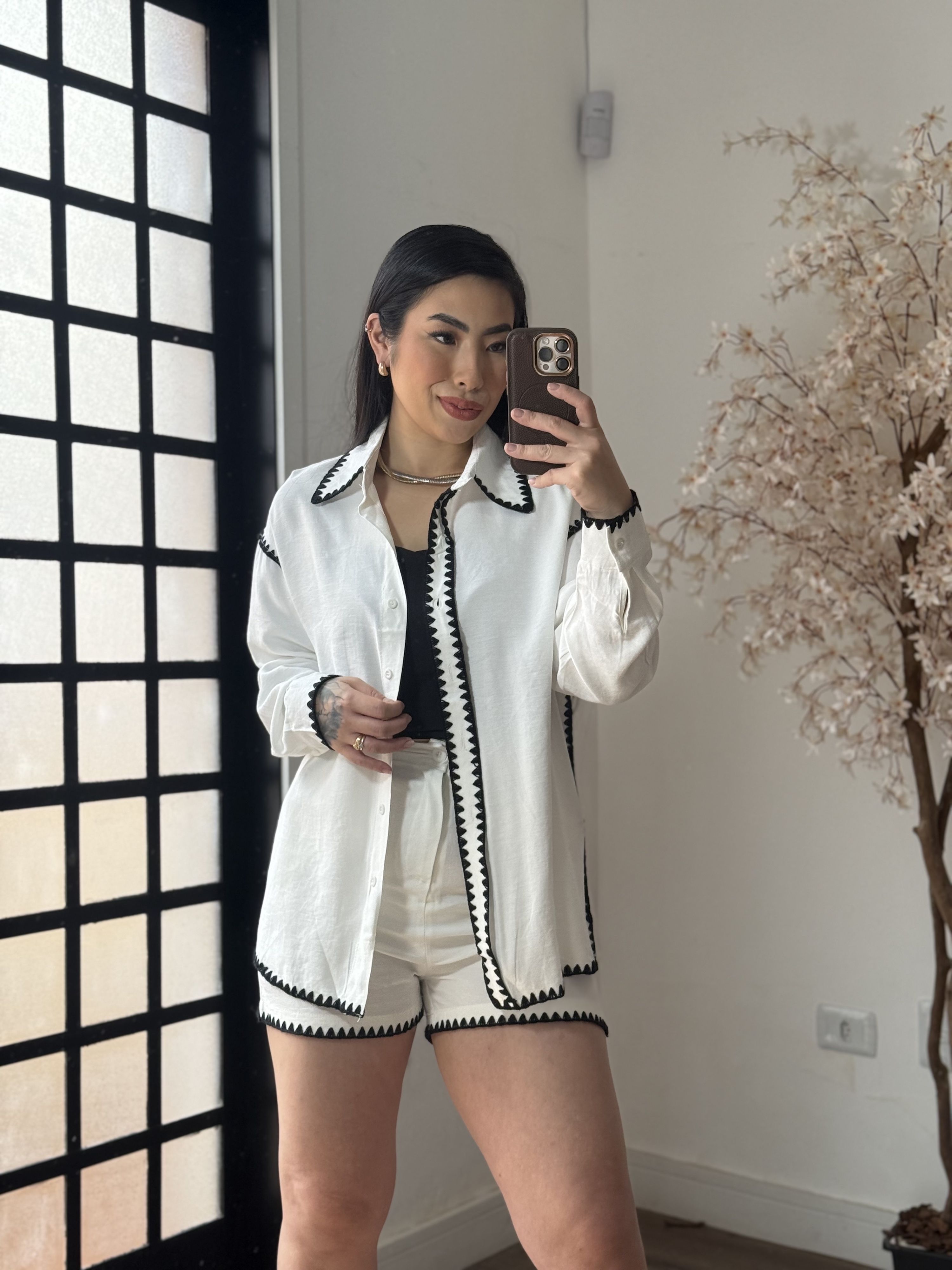 Conjunto Shorts Bordado Marina 1651 - Branco C050