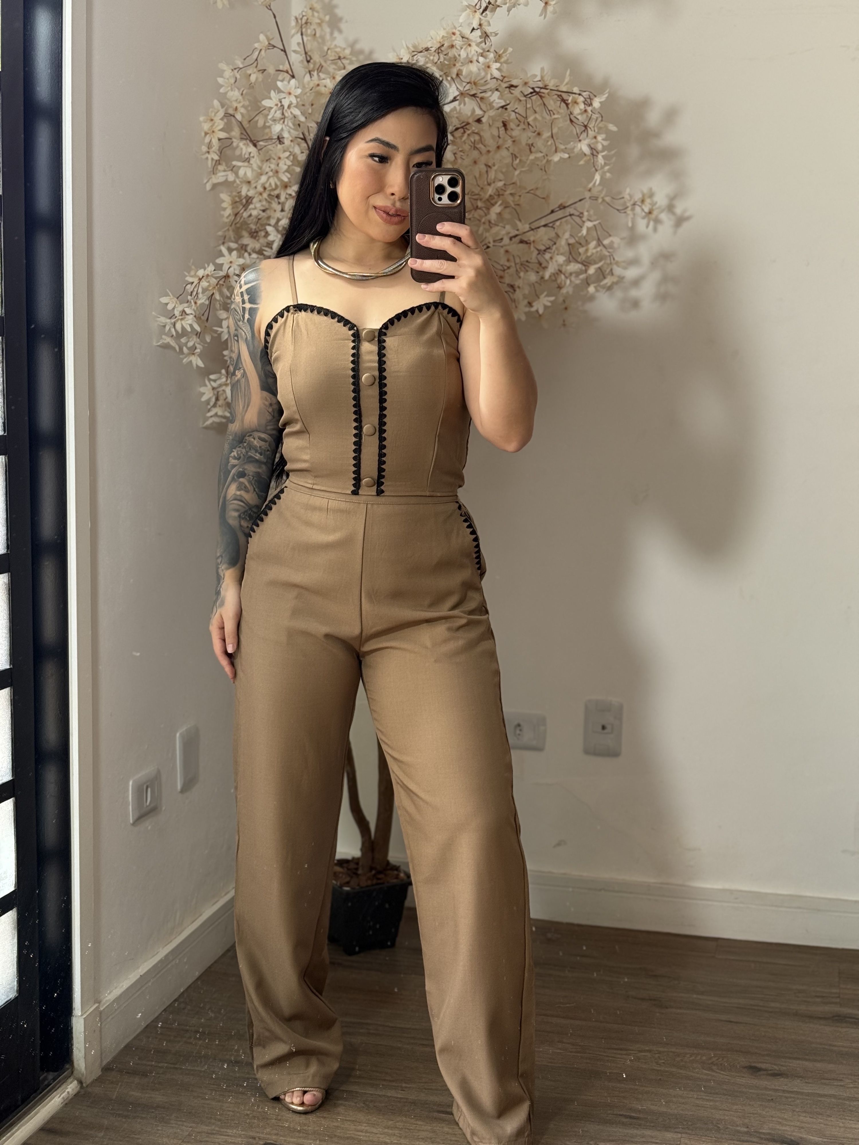 Conjunto Calça Bordado Mel SD1631 - Marrom C037