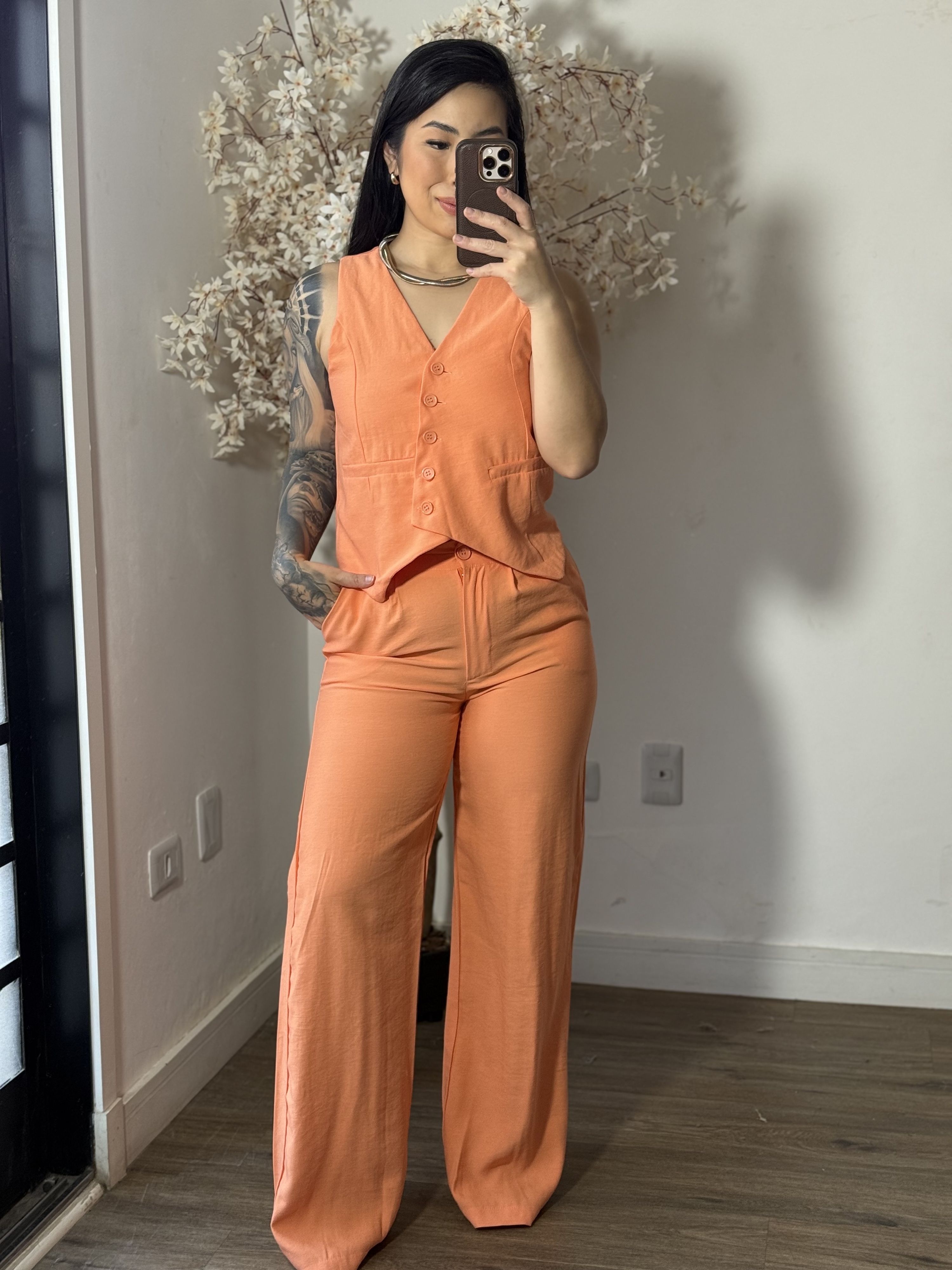 Conjunto Calça com Colete Allany 0002 - Salmão C02...