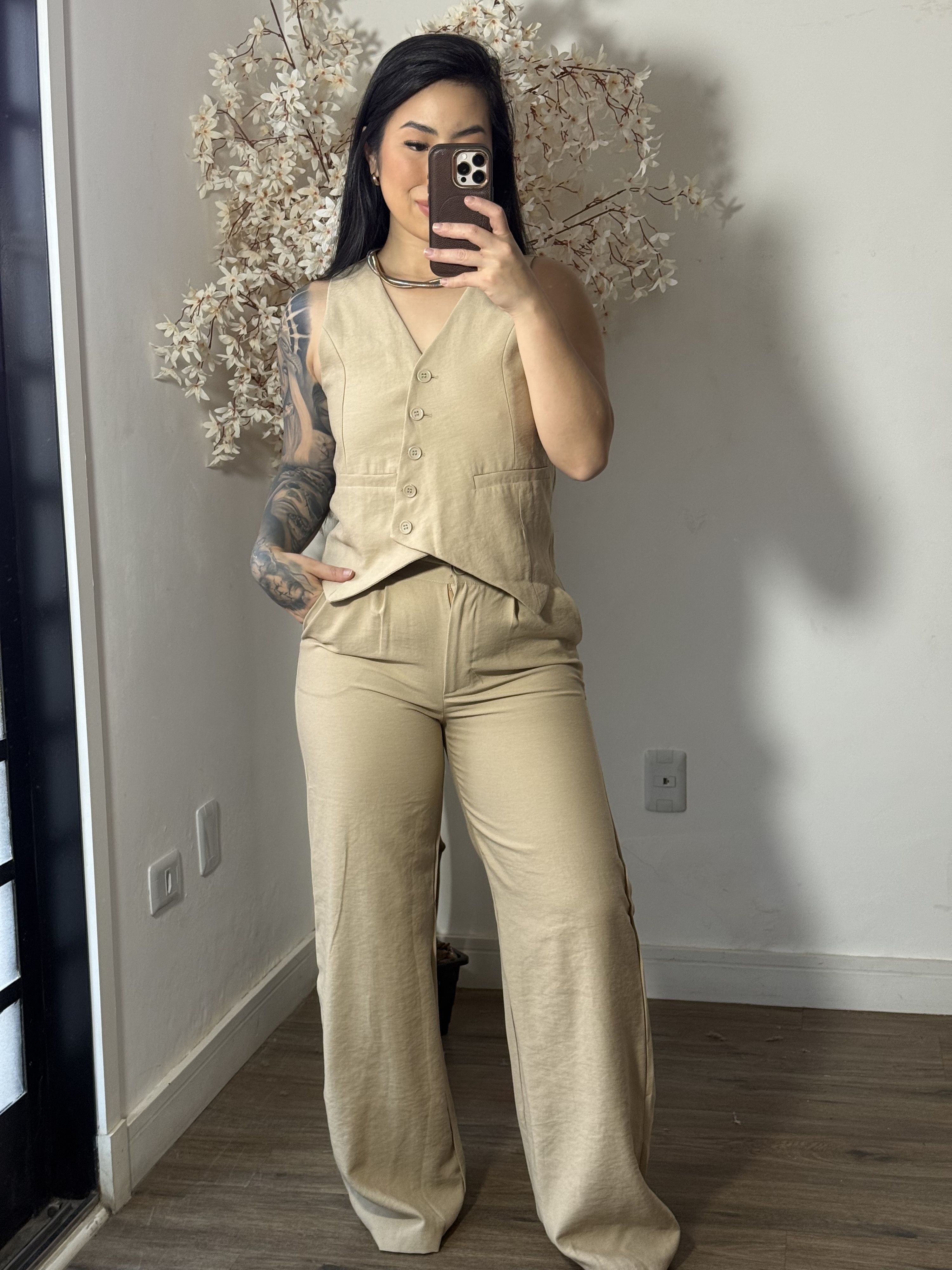 Conjunto Calça com Colete Allany 0002 - Bege C029