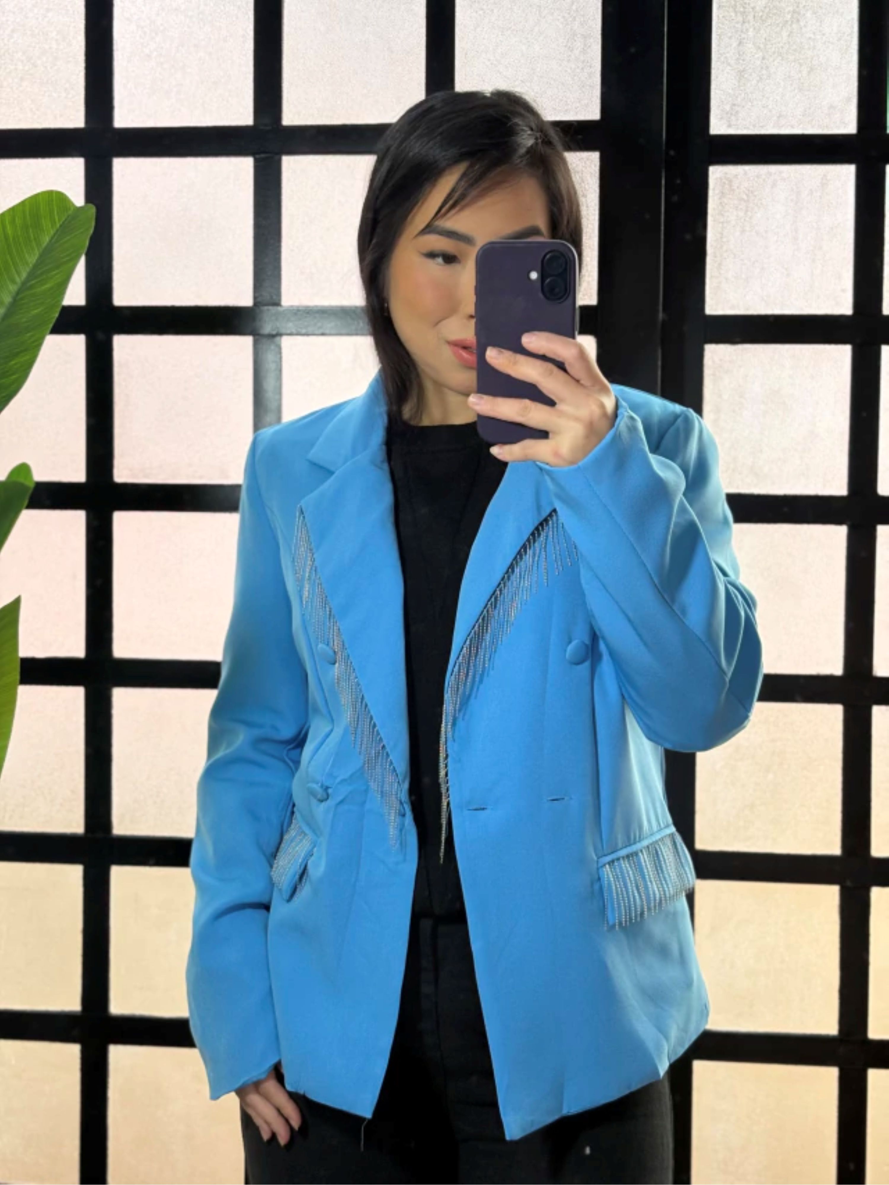 Blazer alfaiataria com franja 85086 - Azul 