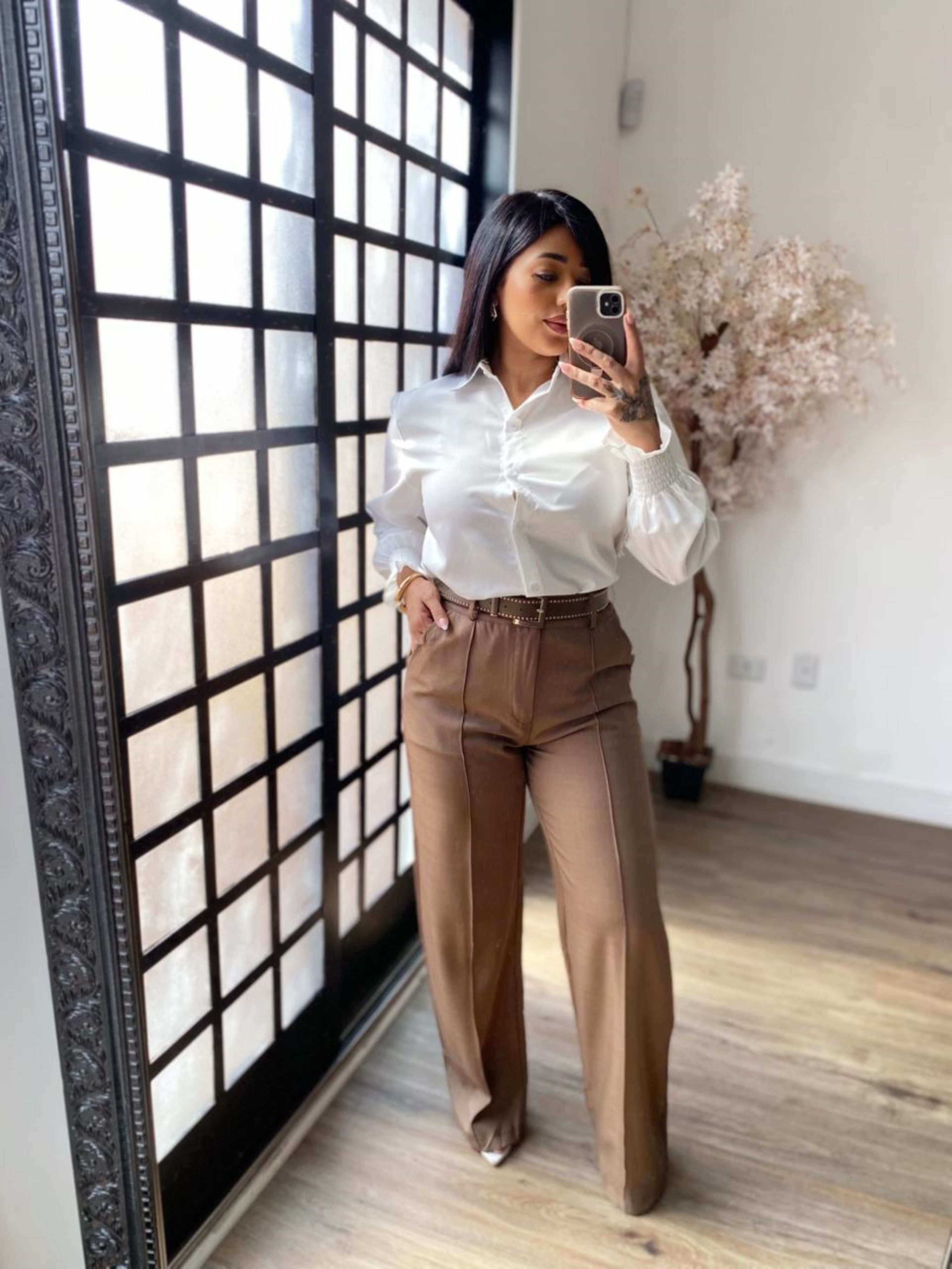 Calça Pantalona C/ Cinto Atena 3490 - Marrom C117