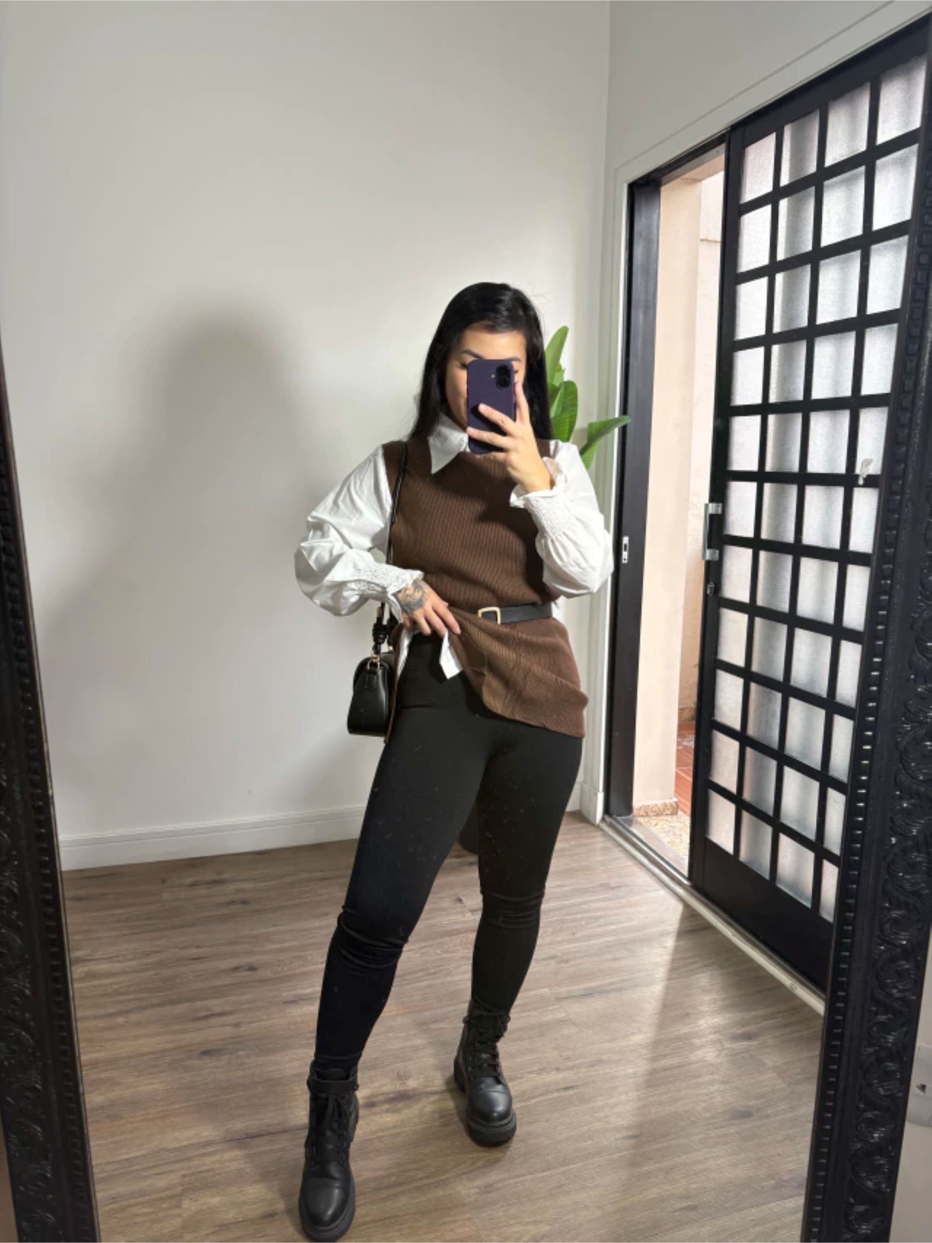 Calça legging flanelada skinny - Preto 