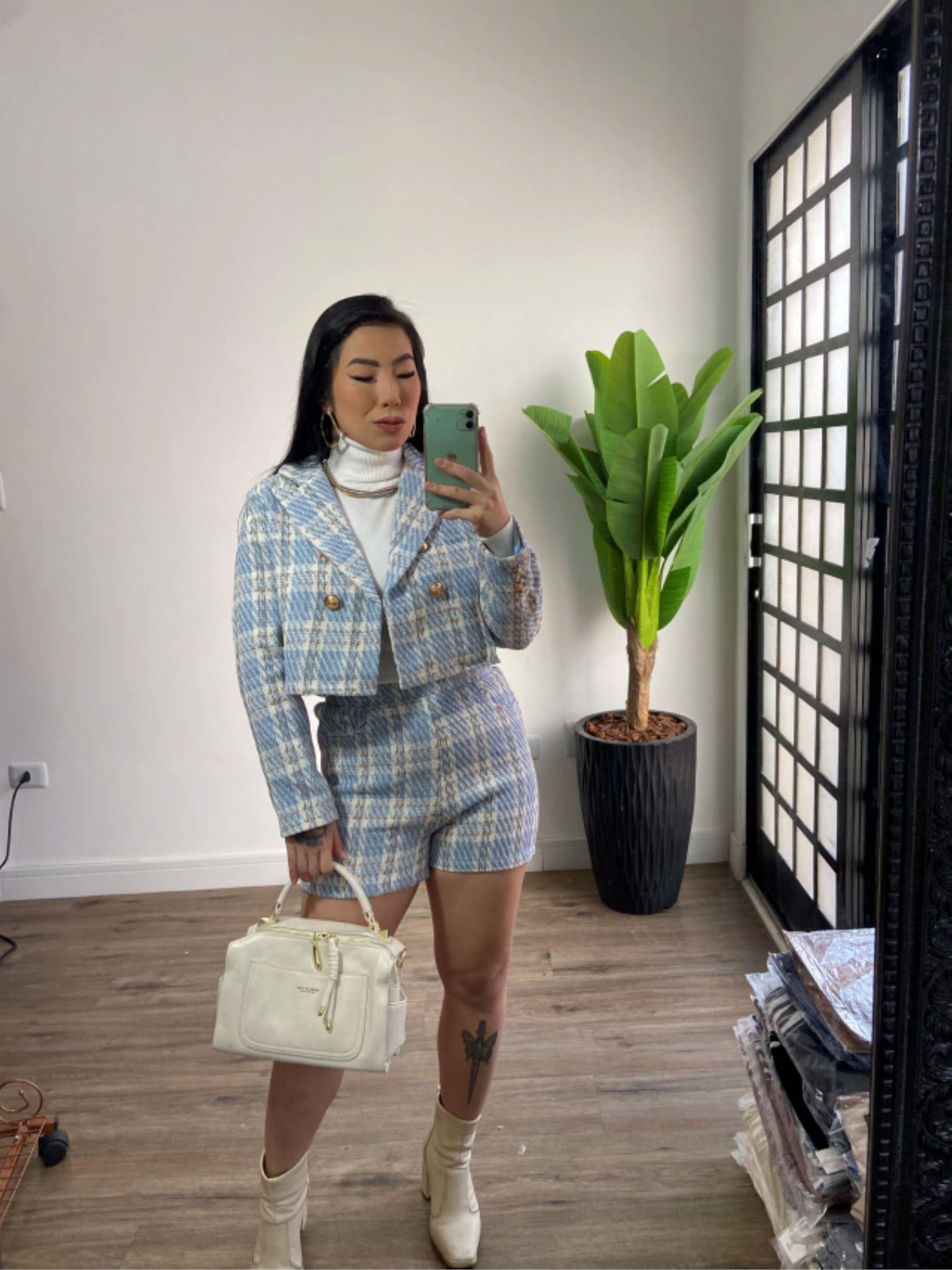 Short tweed Raissa 163 - Azul claro
