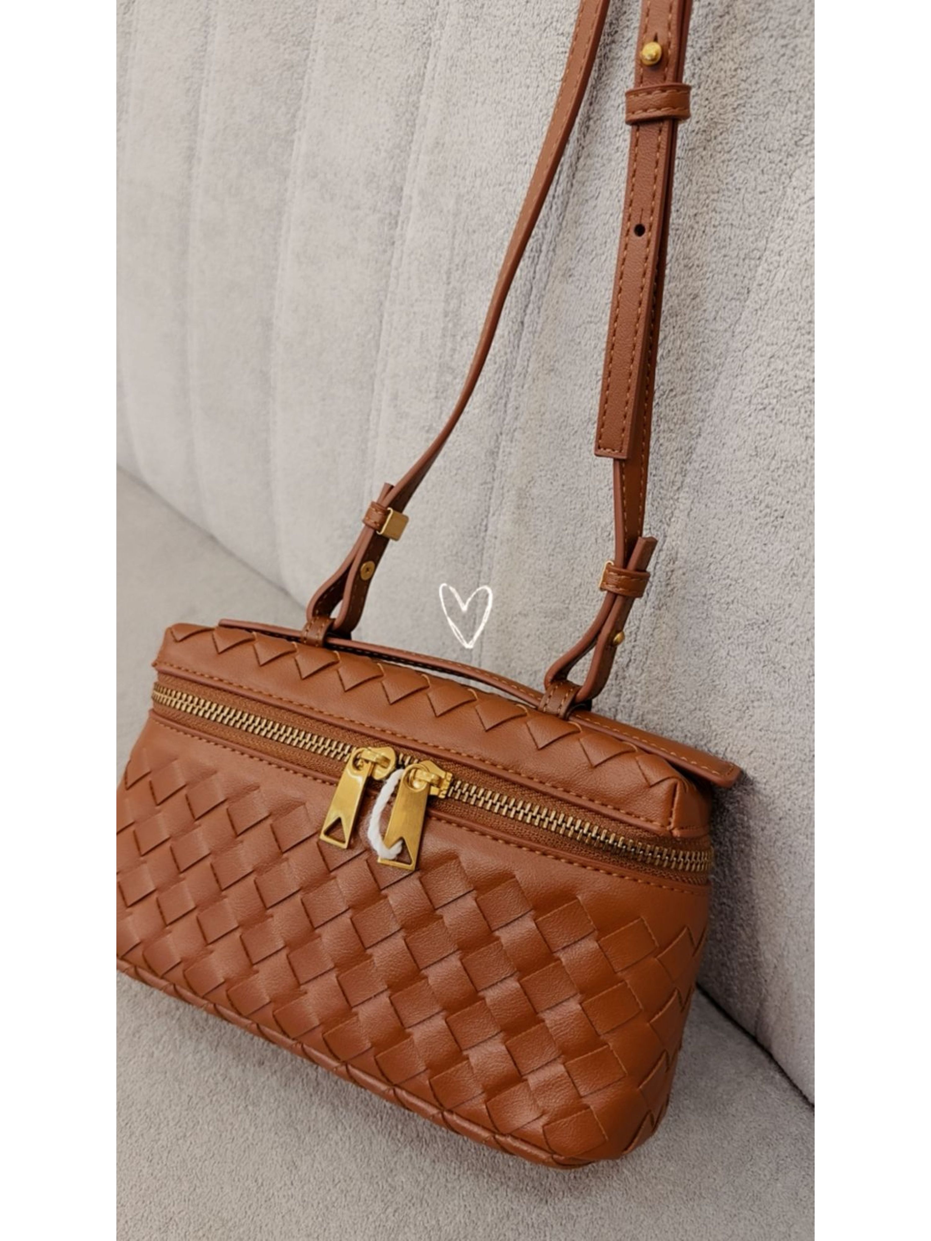  Bolsa Tote Trançada Pequena - Marrom Chocolate 