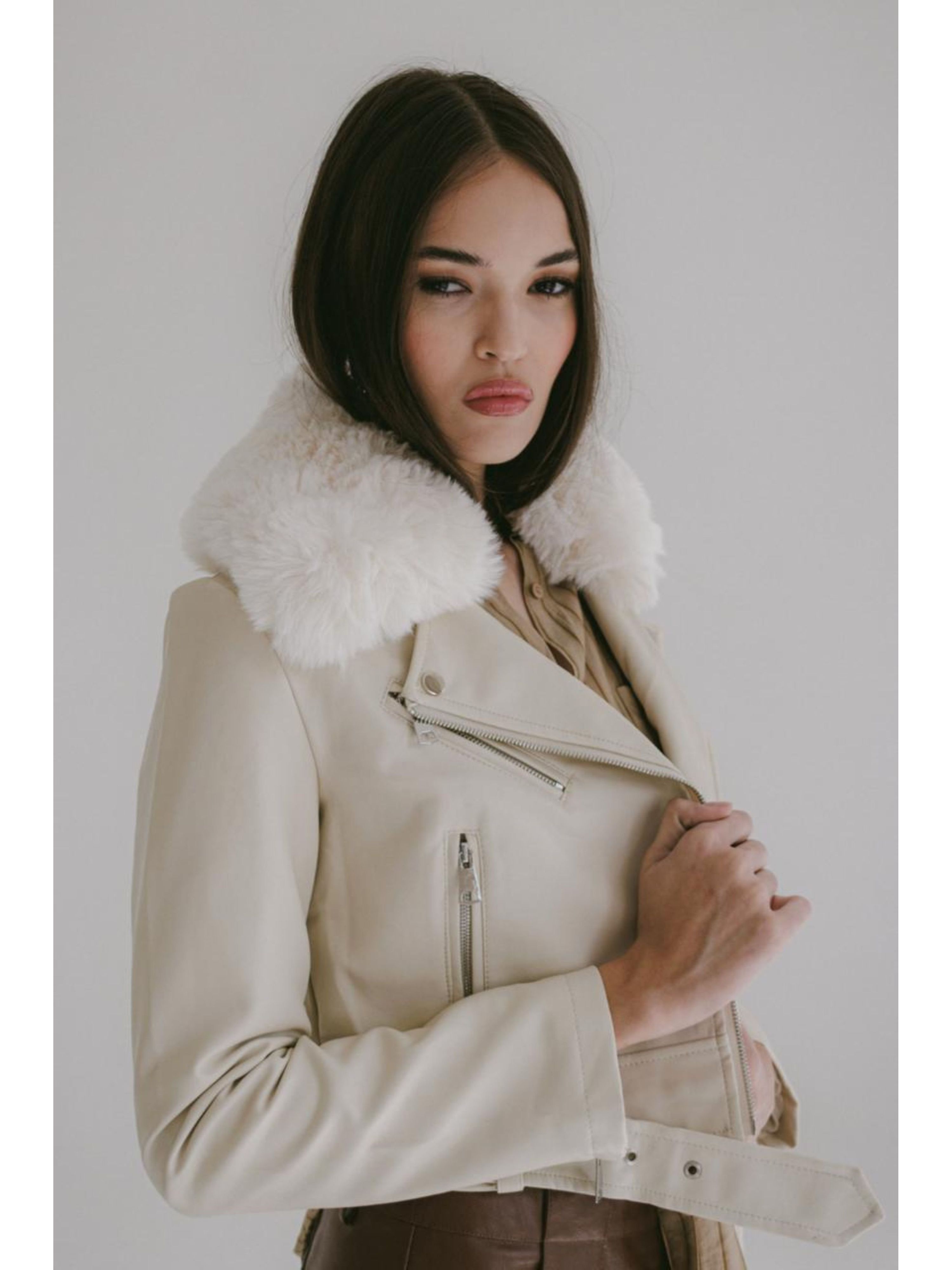 Jaqueta Couro Biker - Off White