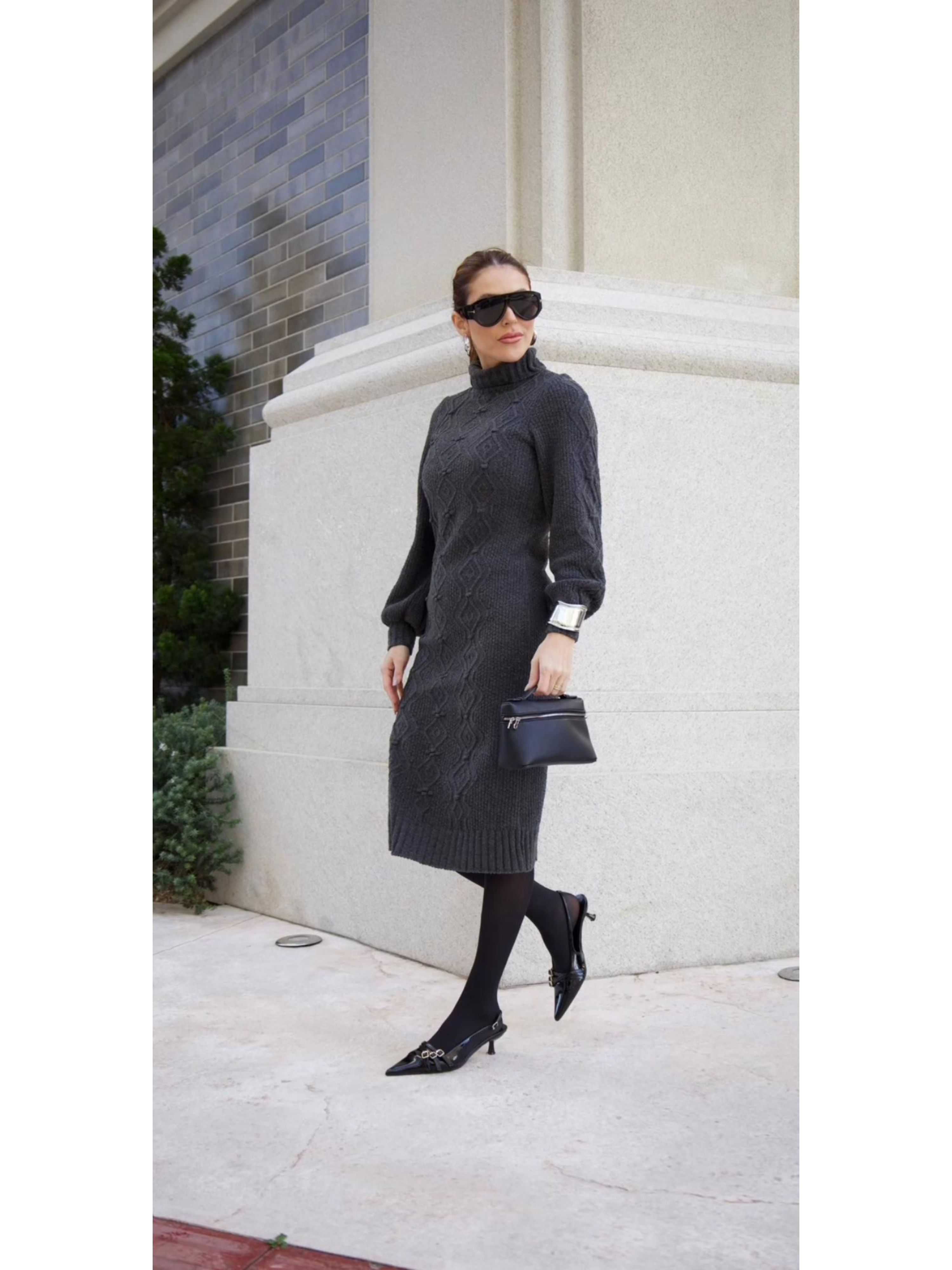 Vestido Tricot Dinamarca - Cinza Chumbo 