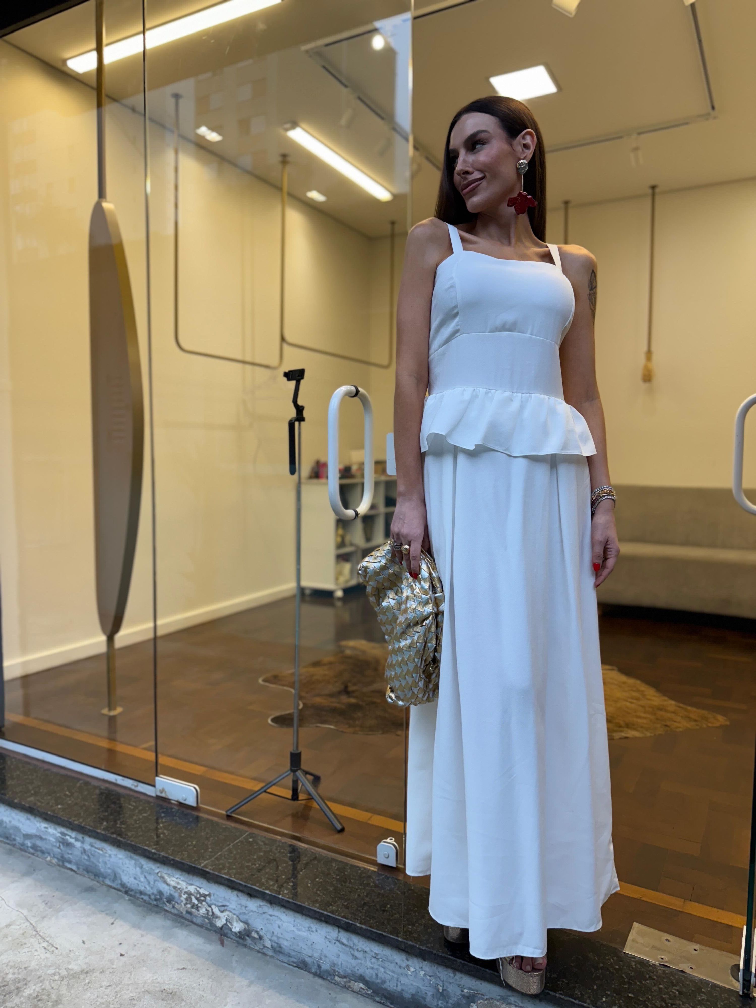 Vestido Marrante Peplum Midi Diana - Off White 