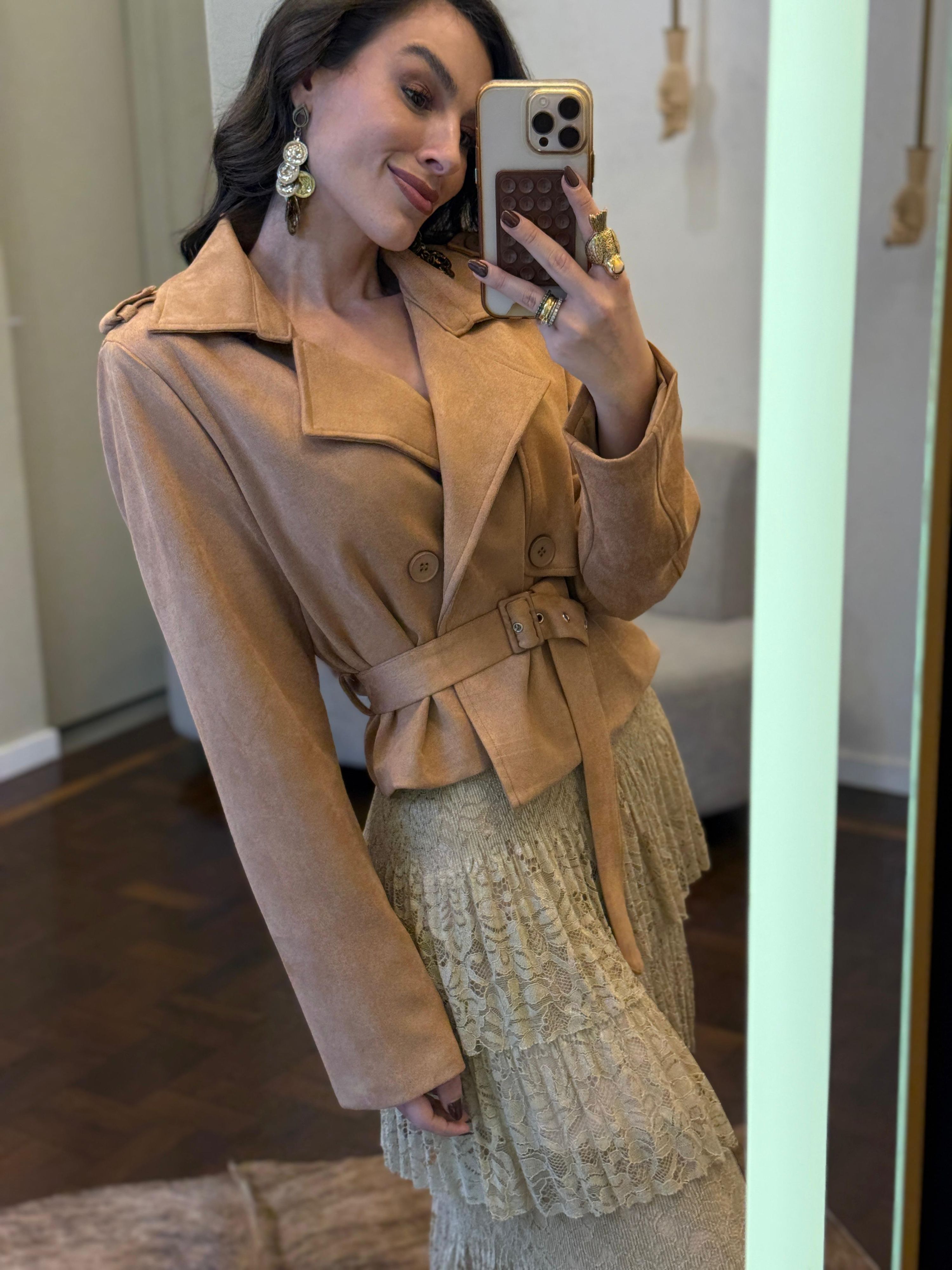 Trench Coat Curto Chamois - Caramelo 