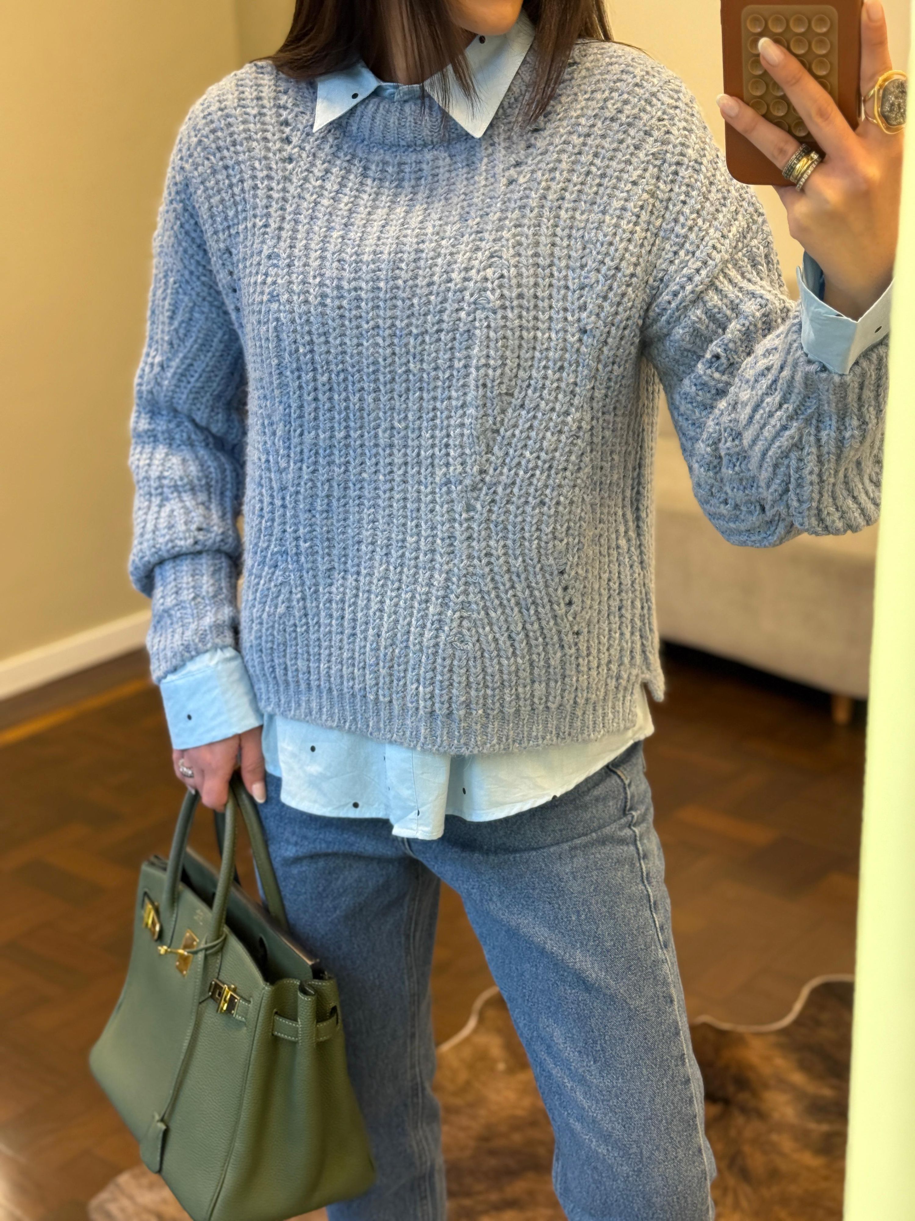 Blusa Tricot Noruega - Azul Bebê Mescla 