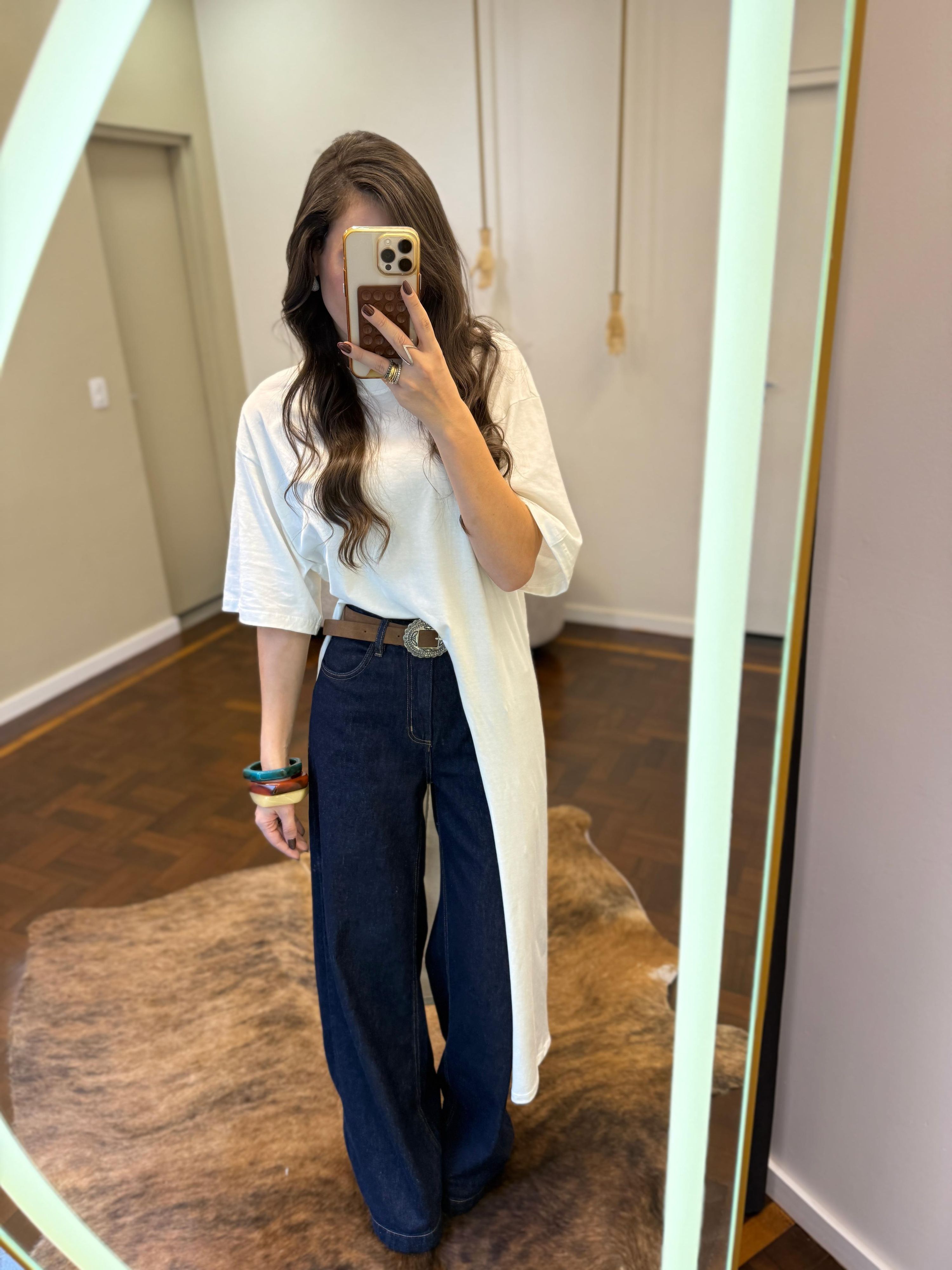 T-shirt Longa Mullet Lateral - Off White 