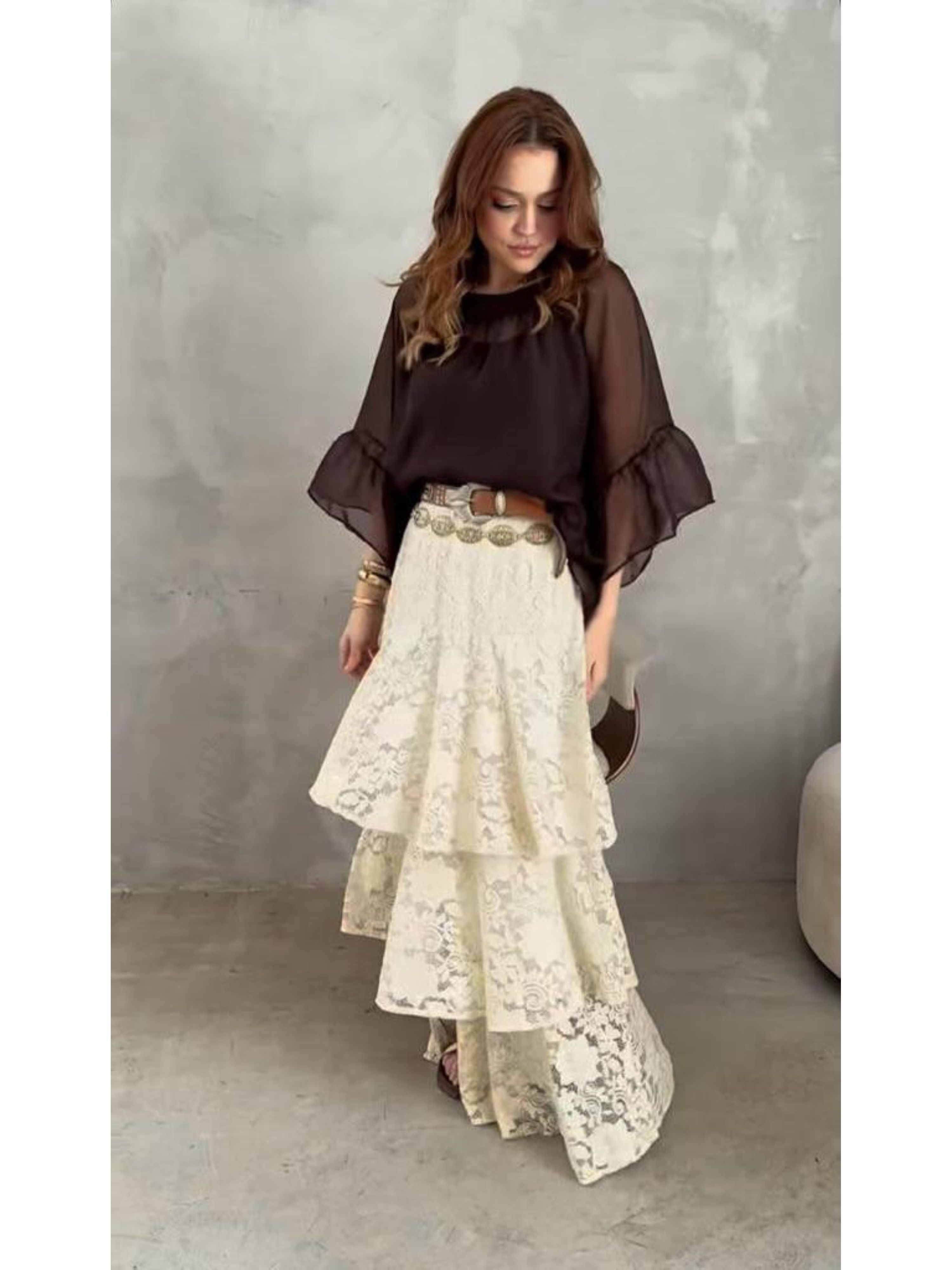 Bata Chiffon Ampla - Marrom 